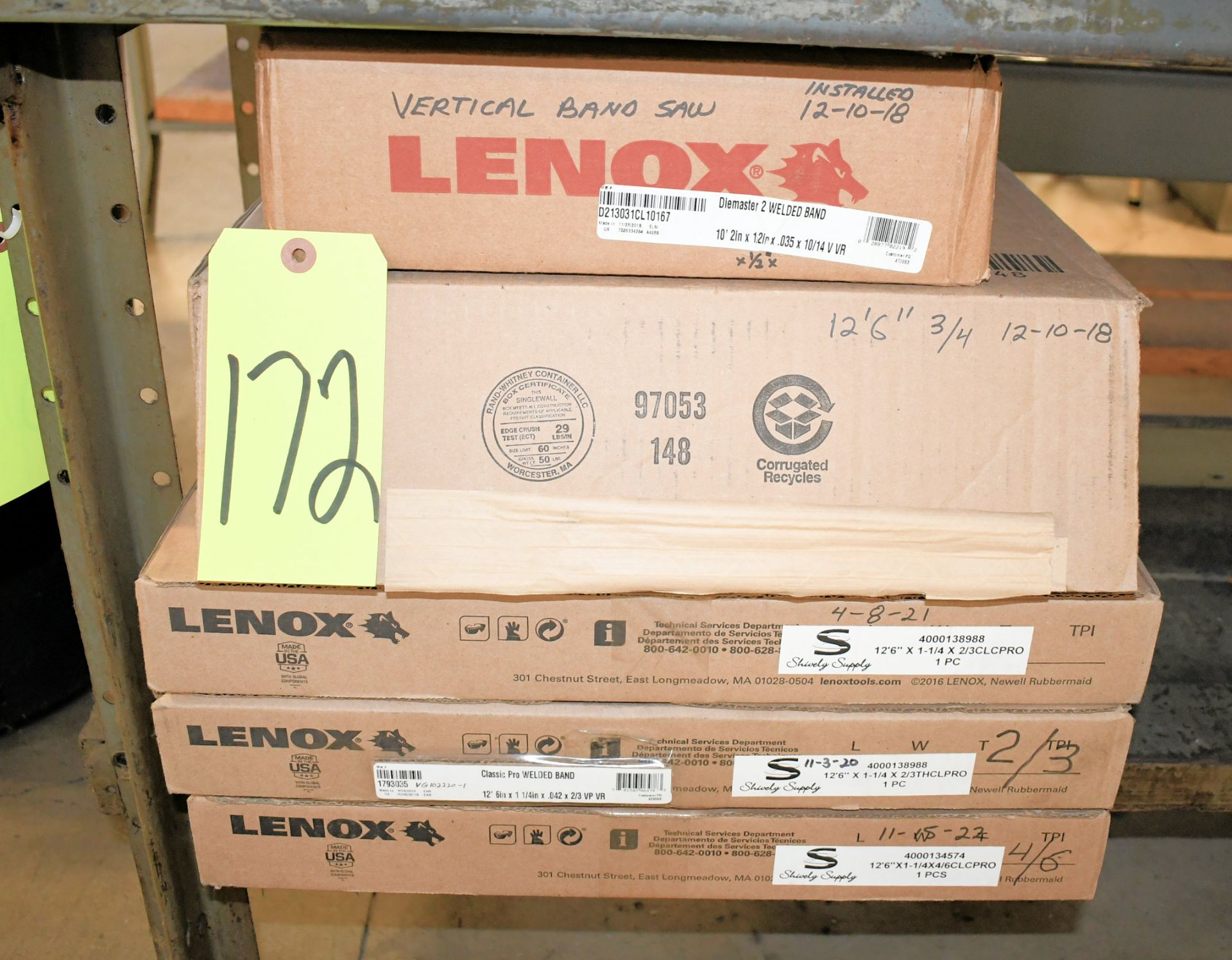 Lot-Various Packaged Bandsaw Blades on Shelf Under (1) Bench