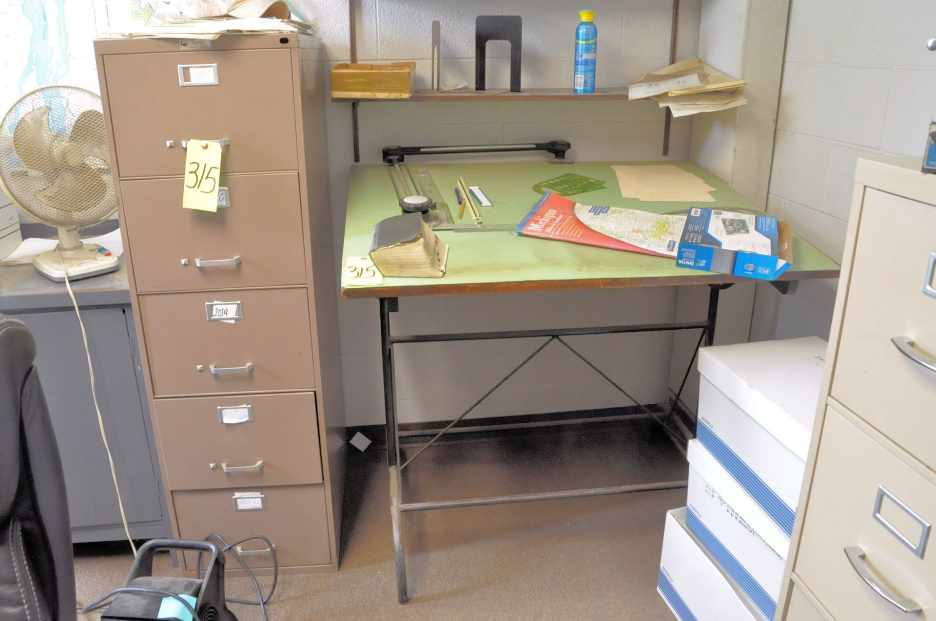 Drawing Table with (1) 4-Drawer File Cabinet and (1) 5-Drawer File Cabinet