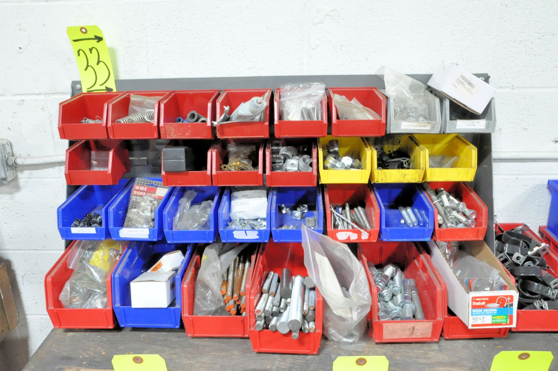 Lot-Wall Pipe Clamps, Bolts, Wire Rope Clamps, etc. with Bin Rack and Bins - Image 2 of 3