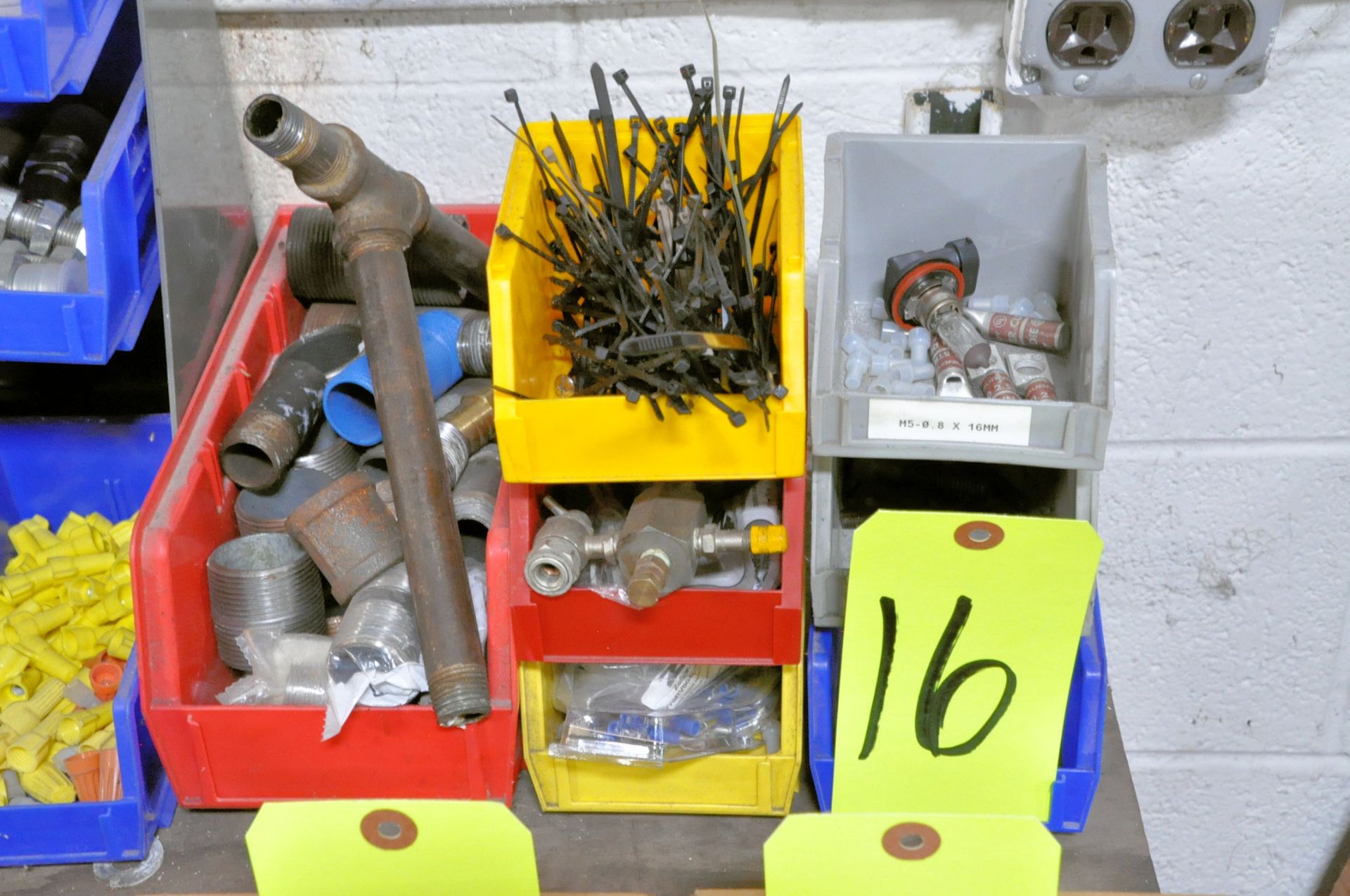 Lot-Brass and Galvanized Fittings etc. with (2) Hanging Bin Racks and Bins - Image 2 of 4