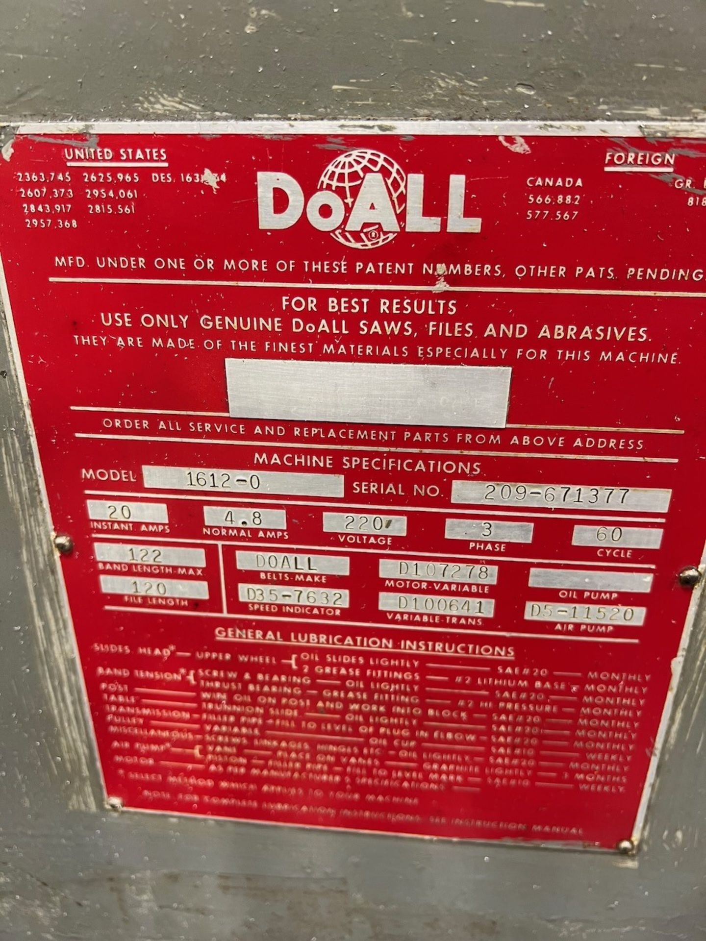 DOALL VERTICAL BAND SAW - Image 2 of 2