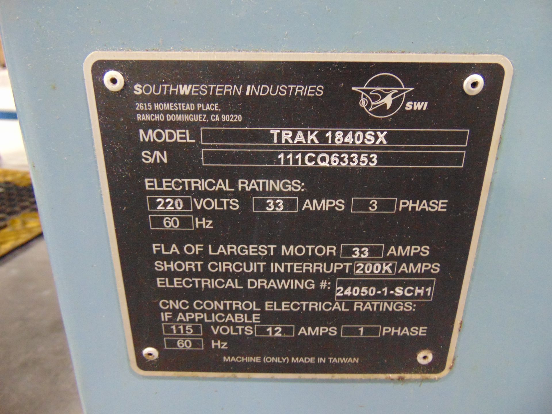 2011 SWI INDUSTRIES / TRAK 2-AXIS CNC LATHE - Image 8 of 10