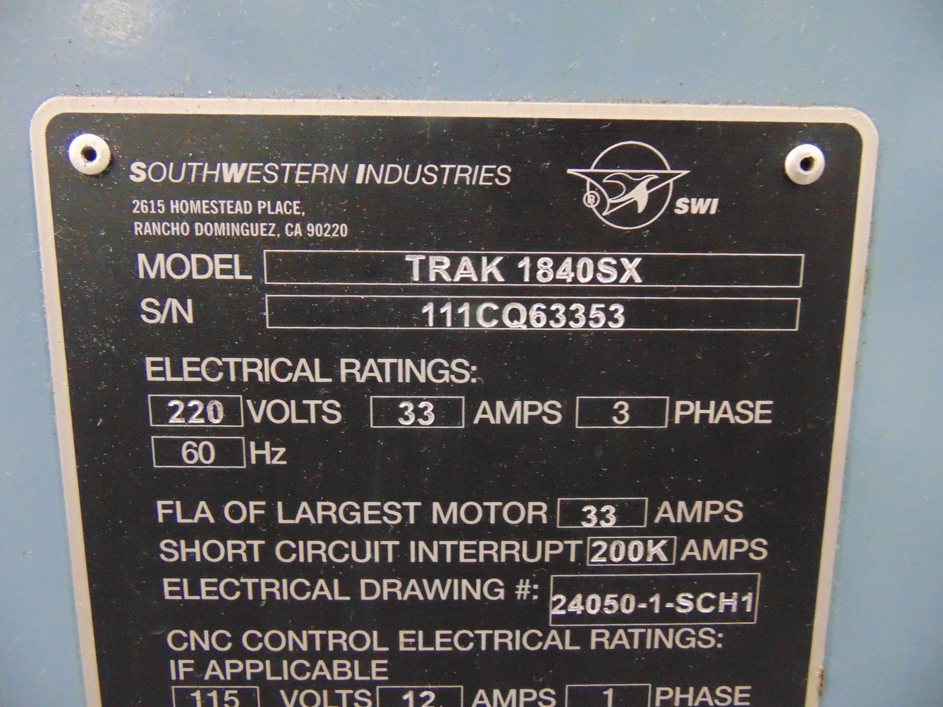 2011 SWI INDUSTRIES / TRAK 2-AXIS CNC LATHE - Image 9 of 10