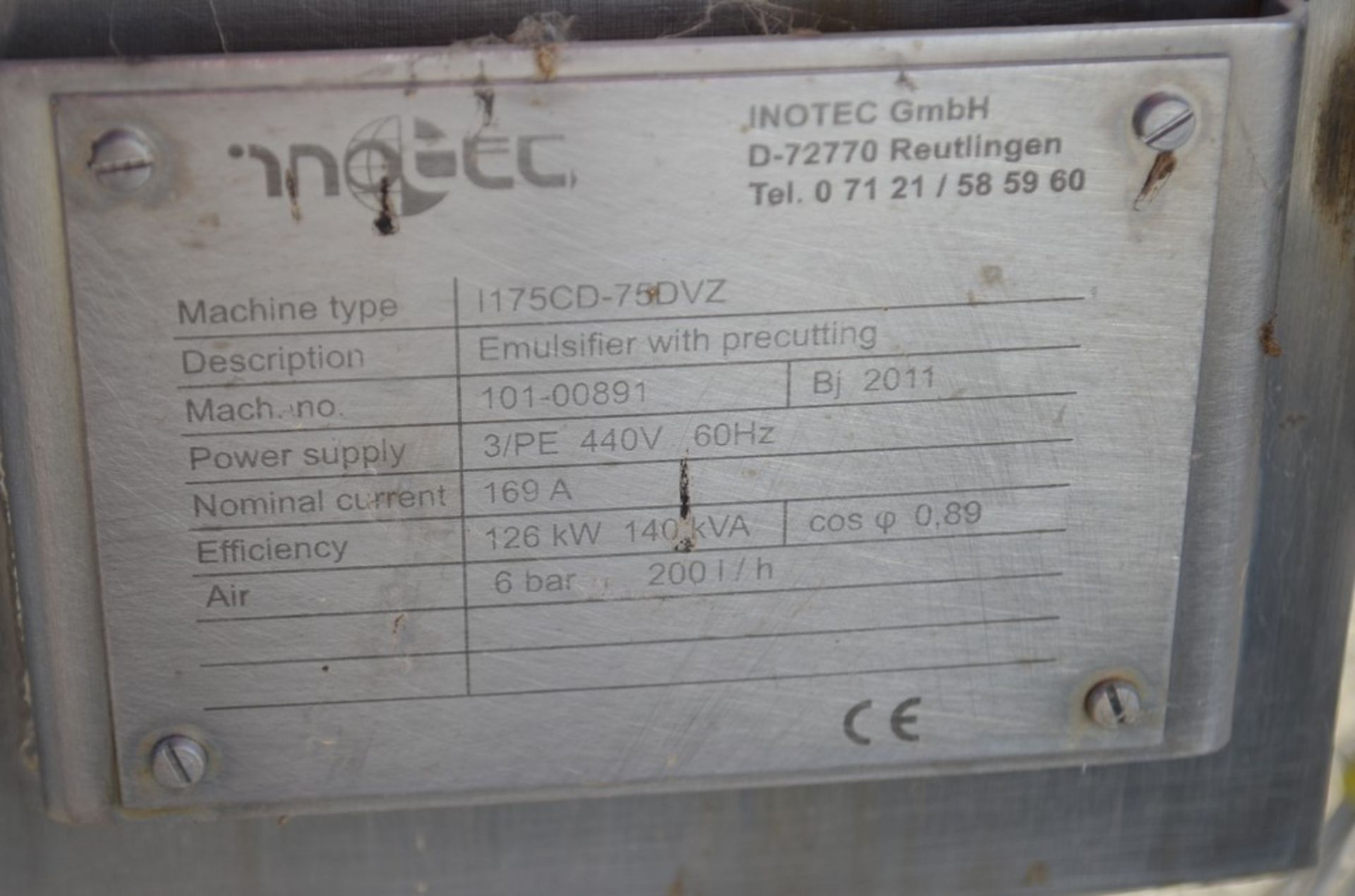 Inotec I175CD75DVZ Imulsifier with Pre-Cutting S/S Frame with Load Cells, S/N: 10100891 (Sold - Image 15 of 15