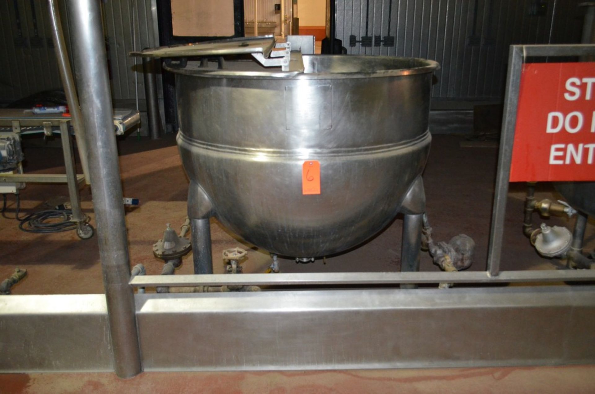 Stainless Steel Half-Jacketed Kettle, 48 in Diameter x 12 in Straight Side x 36 in Deep, Hinged Top,