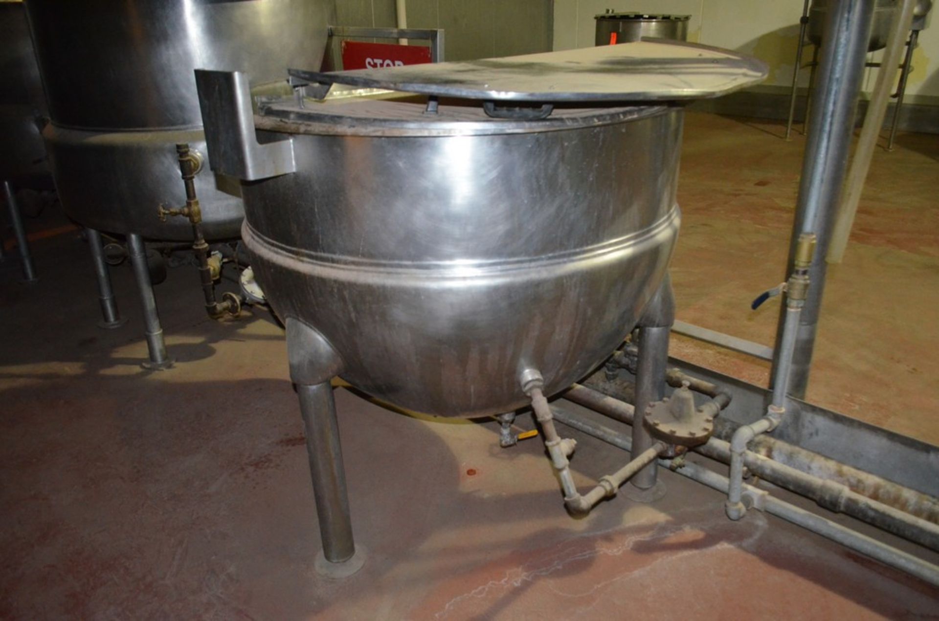 Stainless Steel Half-Jacketed Kettle, 48 in Diameter x 12 in Straight Side x 36 in Deep, Hinged Top, - Image 3 of 5