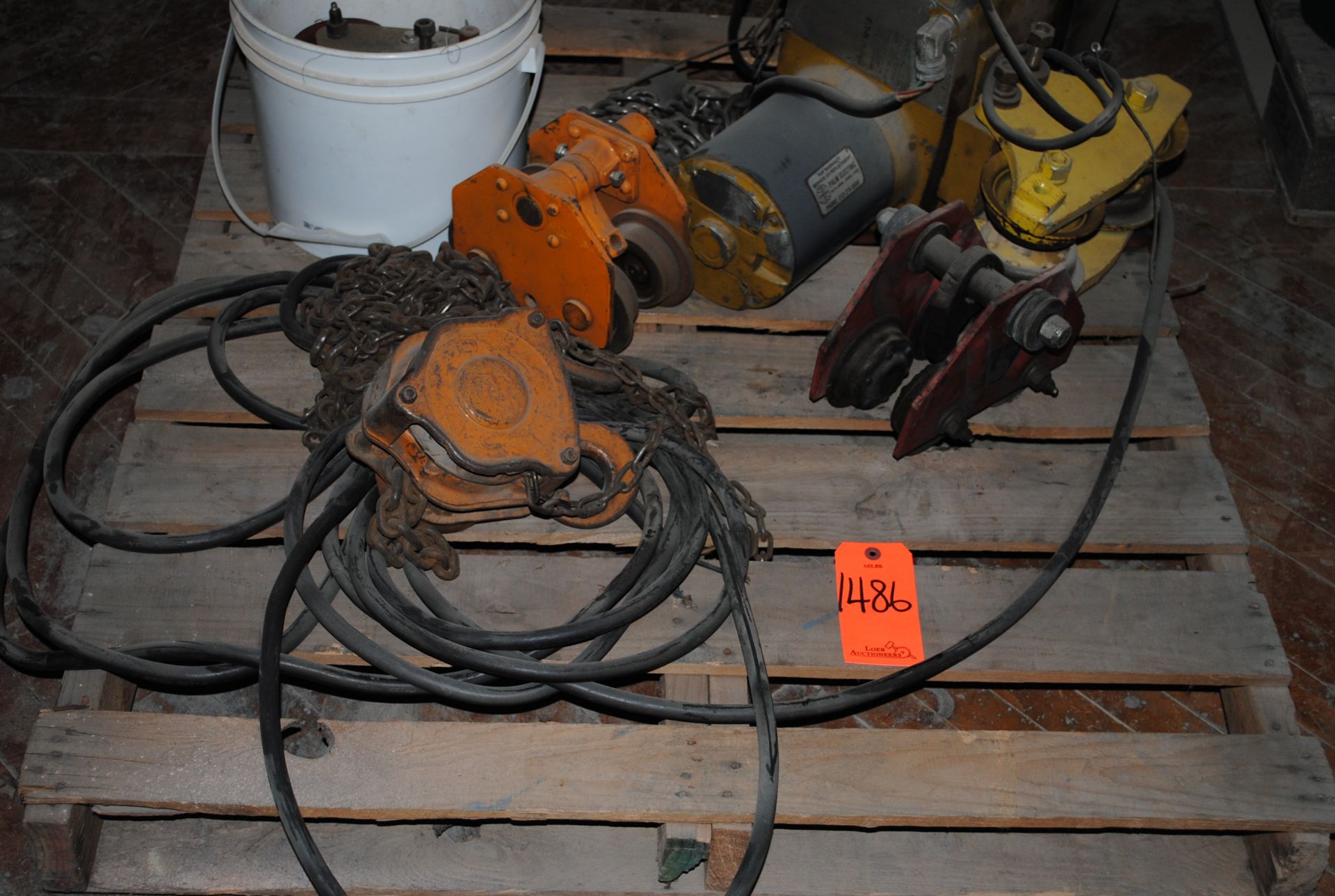 Lot - Assorted Motors, Hoists, and Parts on (1) Pallet