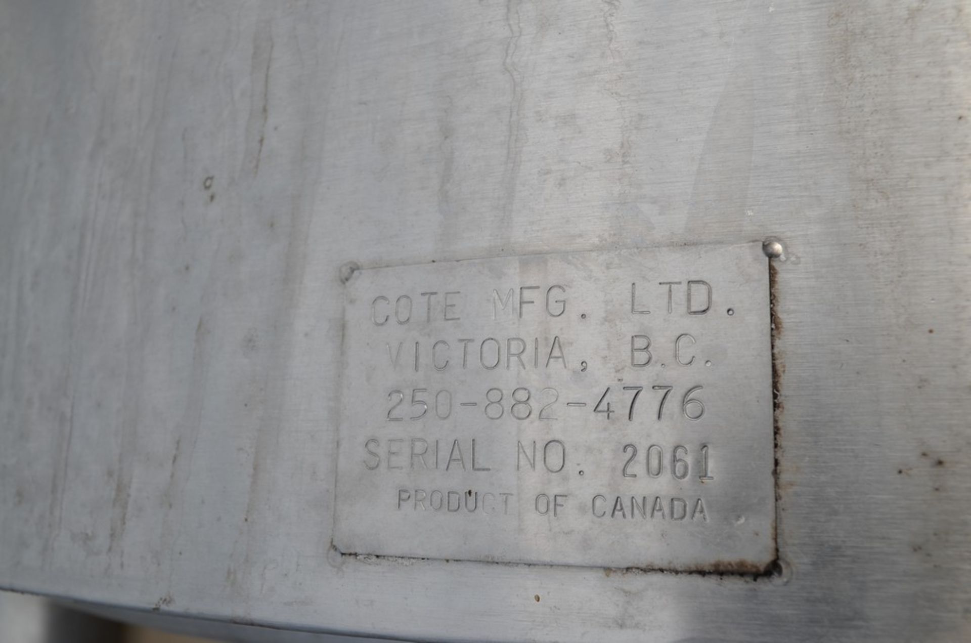 8.5 BBL (1,000 Liter/265 Gallons) Cote Manufacturing Vertical S/S Jacketed Brite Tank. Dome Top, - Image 11 of 11