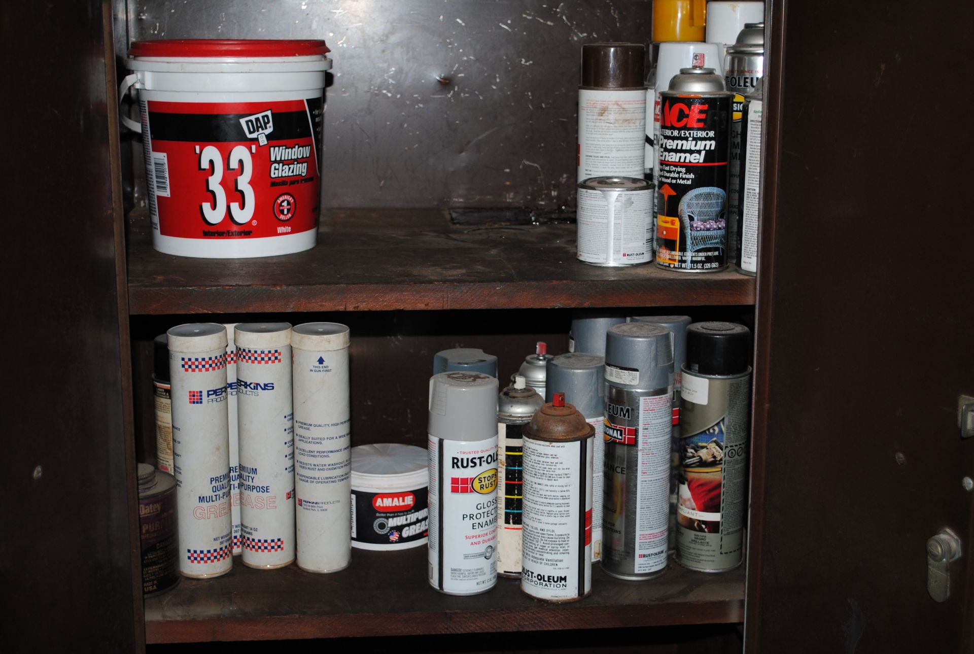 Lot - Cabinet of Misc. Clearers, Cork, Adhesive Remover, Soap. Cabinet of Spray Paint, Window - Image 4 of 13