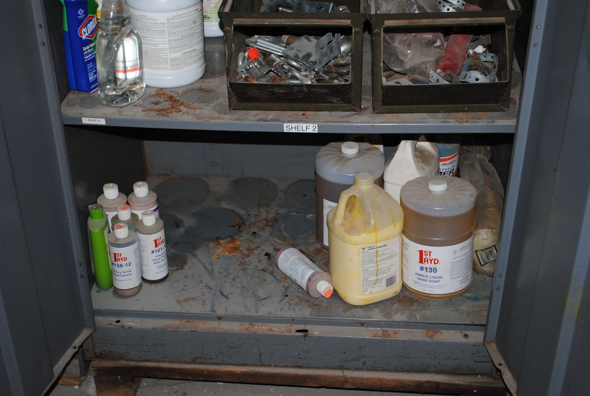 Lot - Cabinet of Misc. Clearers, Cork, Adhesive Remover, Soap. Cabinet of Spray Paint, Window - Image 3 of 13