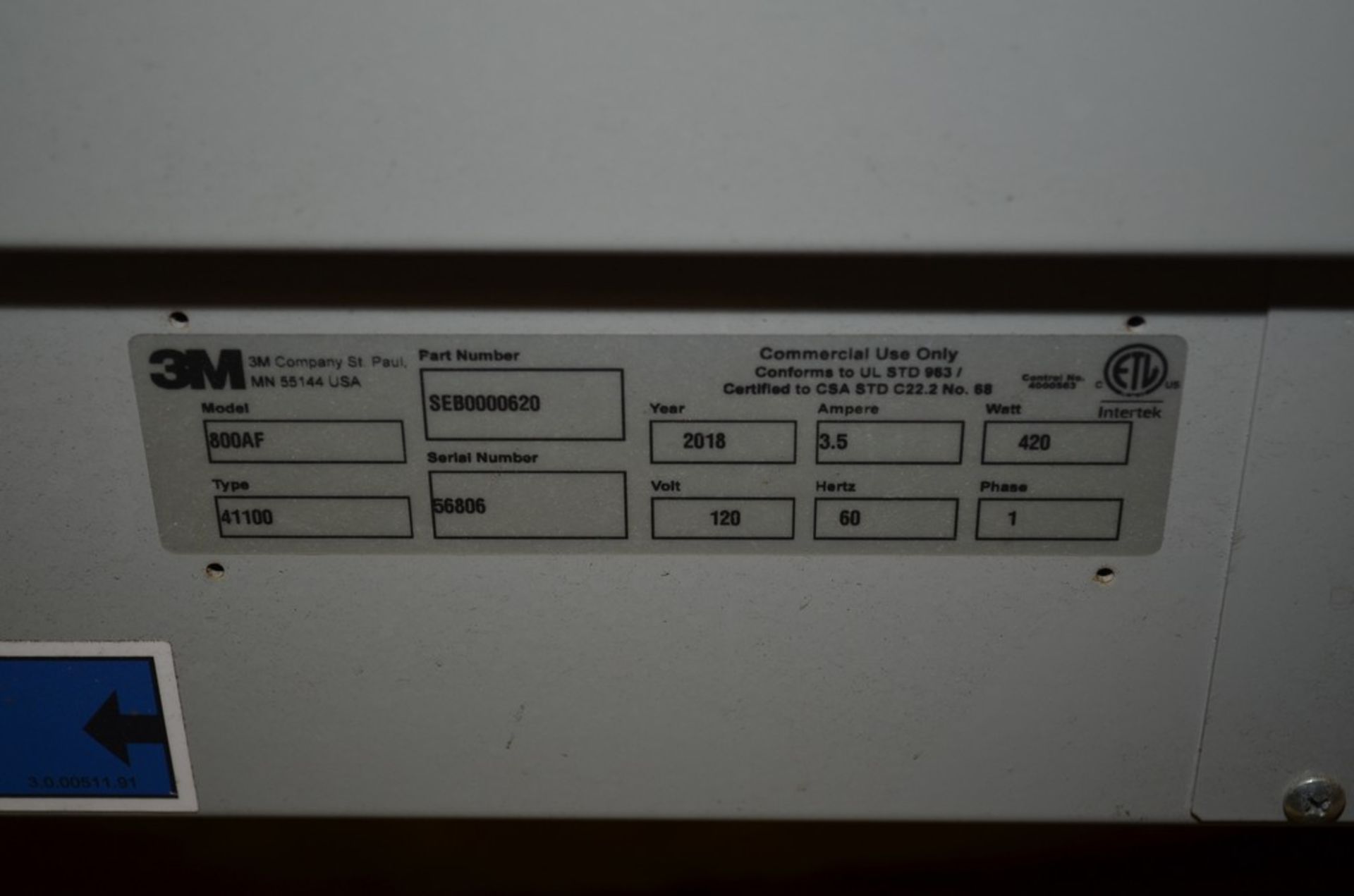 3 M 800AF 3 in W Automatic Top Case Sealer. Type 41100. 6 ft L x 3 in H side rubber carry belts. - Image 15 of 15