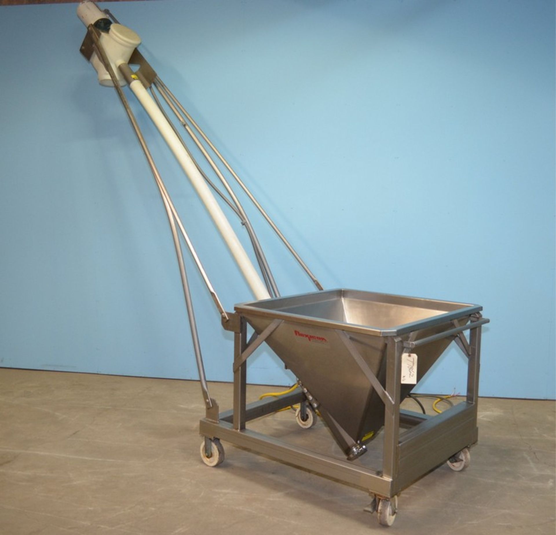 Flexicon 3 in Diameter S/S Flexible Screw Conveyor with S/S Hopper. Approx. 10 ft L Auger with