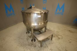 2012 Groen 150 Gallon S/S Jacketed Kettle, Model 150D, SN 75696-1-2, with Hinged Lid, 2" Threaded