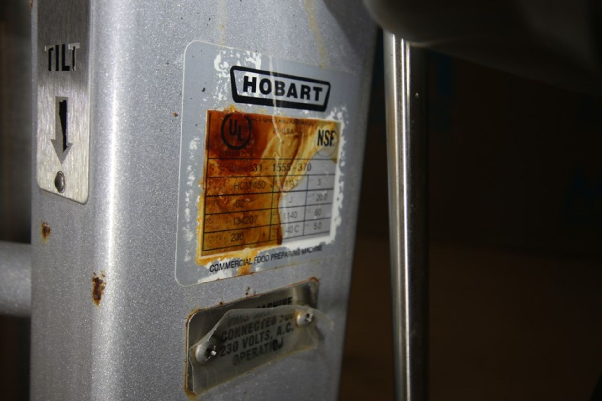 Hobart 45 Qt. S/S Vertical Cutter / Mixer, Model HCM450, Suffix 62, SN 31-1555-370, 5 hp Motor, - Image 7 of 7