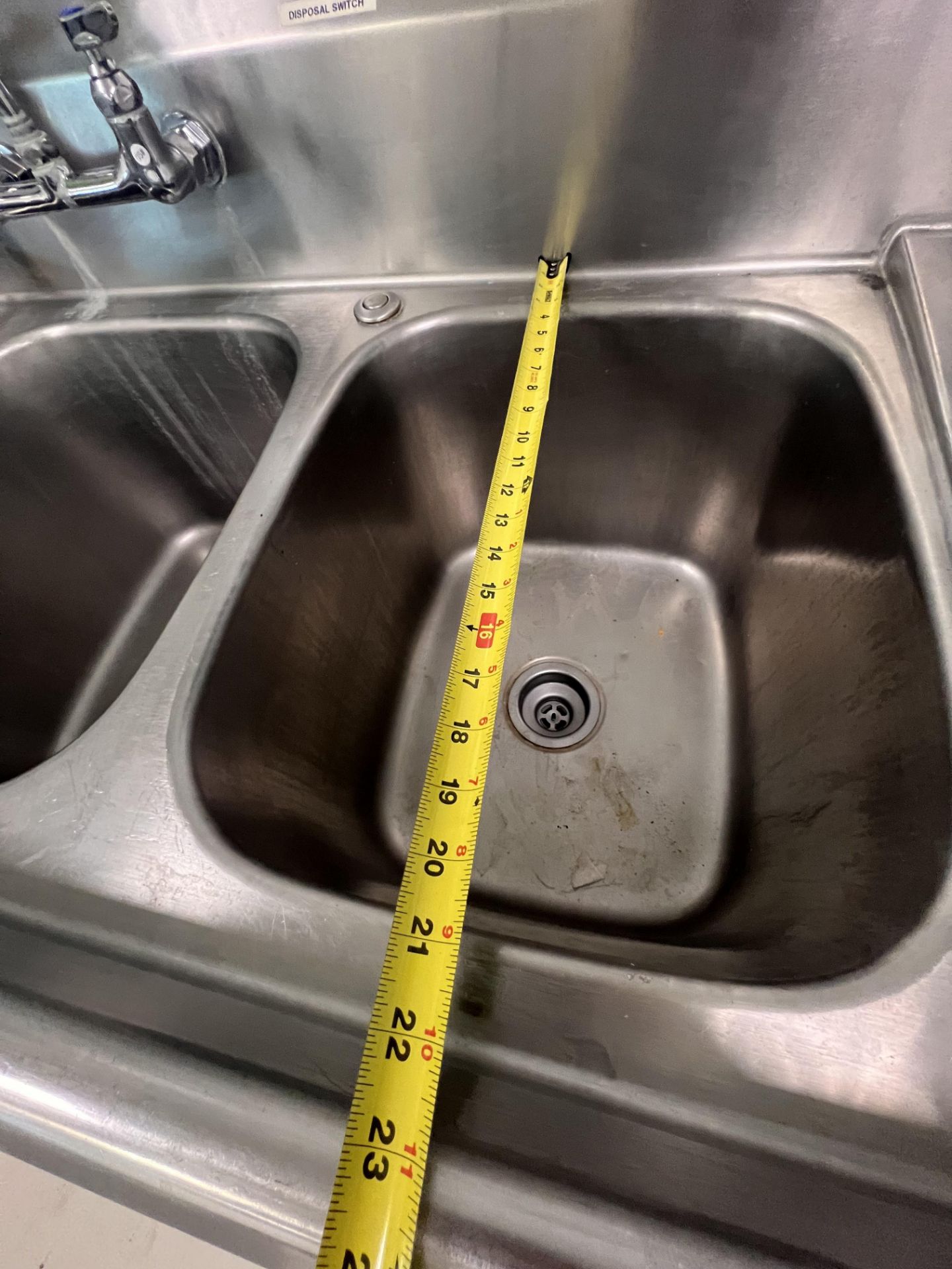 EAGLE GROUP 3-BOWL S/S SINK WITH GARBAGE DISPOSAL, APPROX. 100 IN L X 24 IN W X 39 IN H, - Image 7 of 11