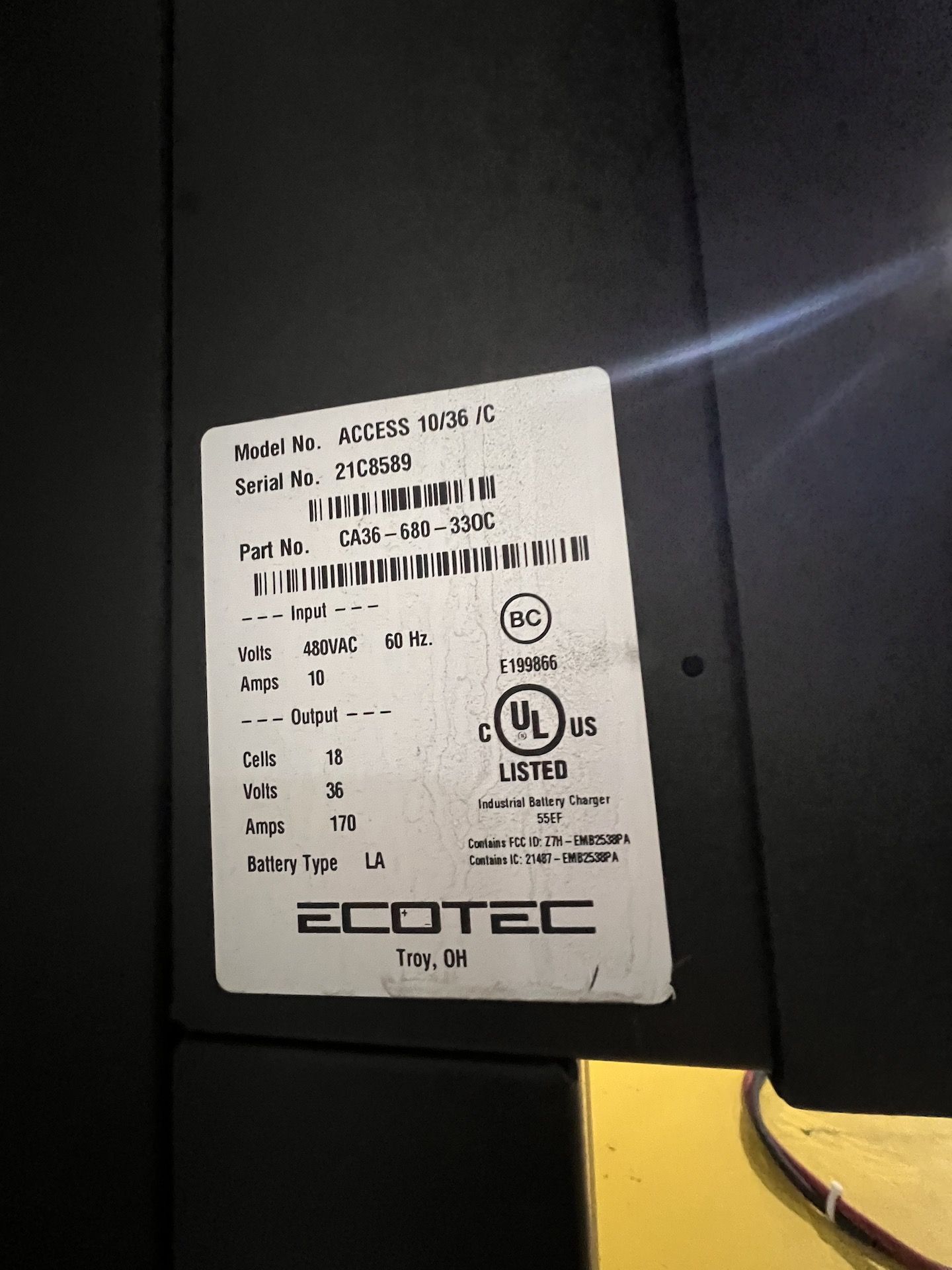 ECOTEC POWERHOUSE BATTERY CHARGER, MODEL ACCESS 10/36 /C (RIGGING & SIMPLE LOADING FEE $50.00) - Image 3 of 3