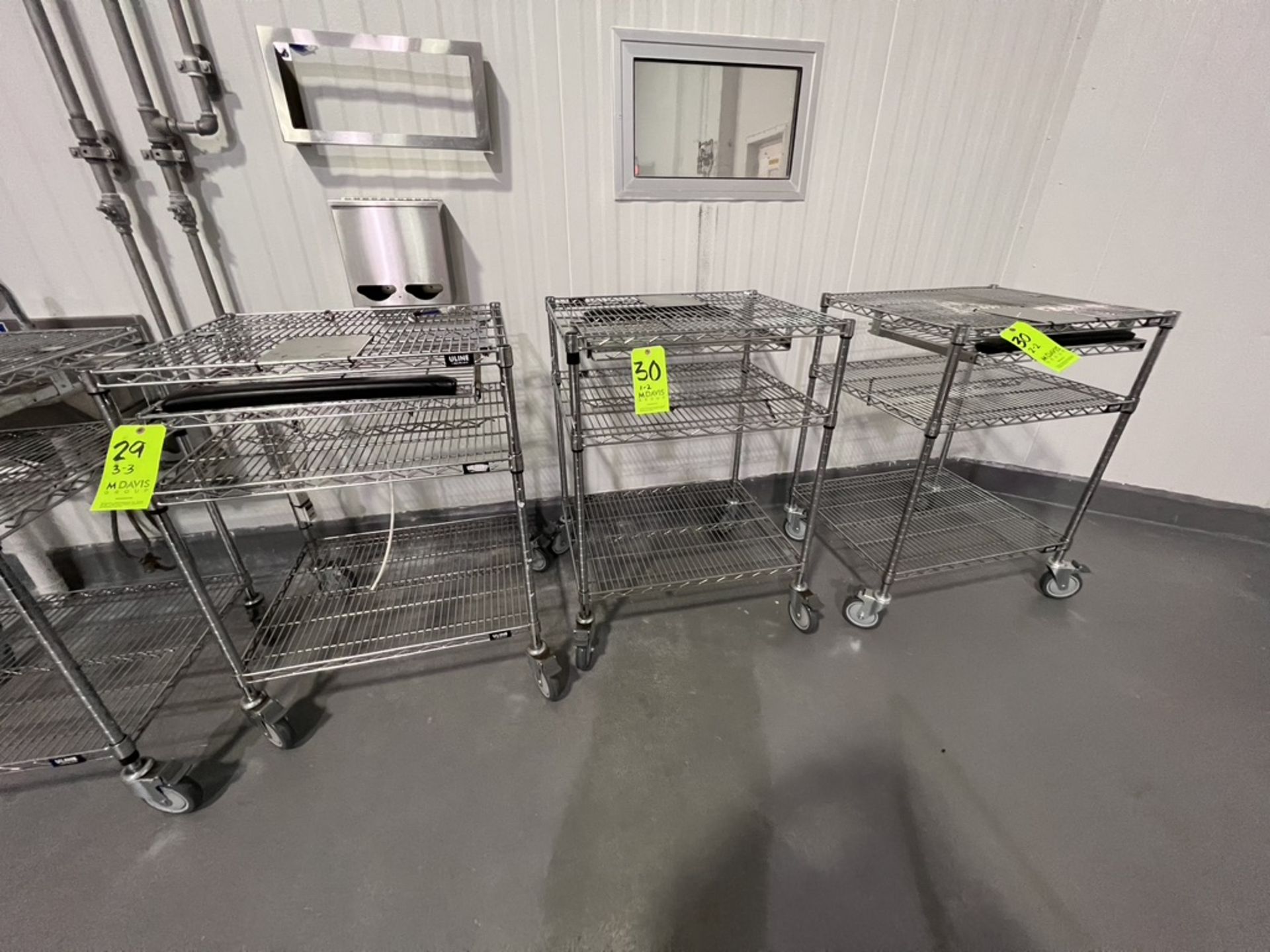 (2) ULINE WIRE RACK COMPUTER PUSH CARTS (RIGGING & SIMPLE LOADING FEE $25.00) (NOTE: DOES NOT