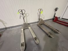 (2) ULINE ALL S/S PNEUMATIC PALLET JACKS, MODEL H-2185, (1) STUCK IN UP POSITION