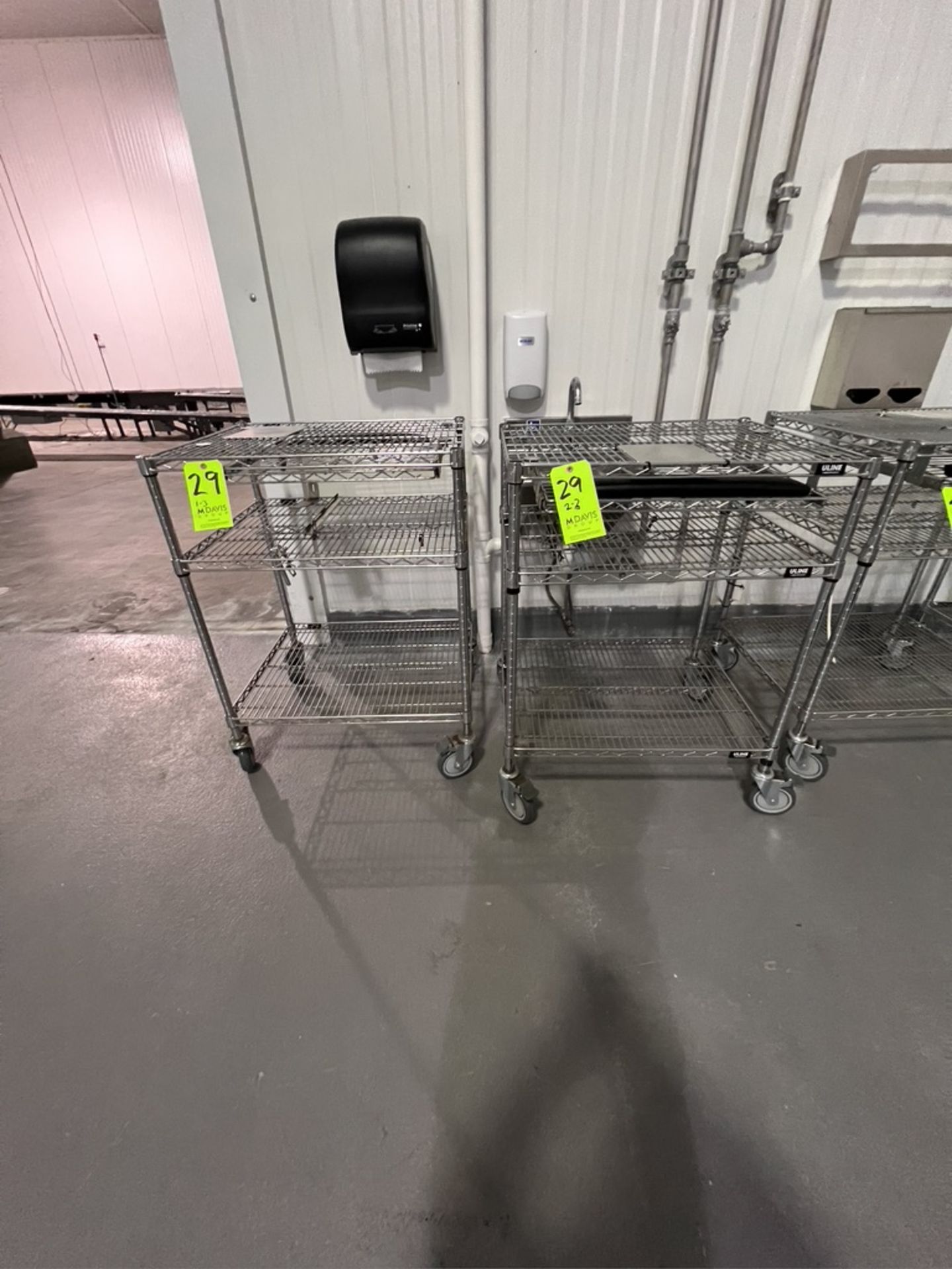 (3) ULINE WIRE RACK COMPUTER PUSH CARTS (RIGGING & SIMPLE LOADING FEE $25.00) (NOTE: DOES NOT