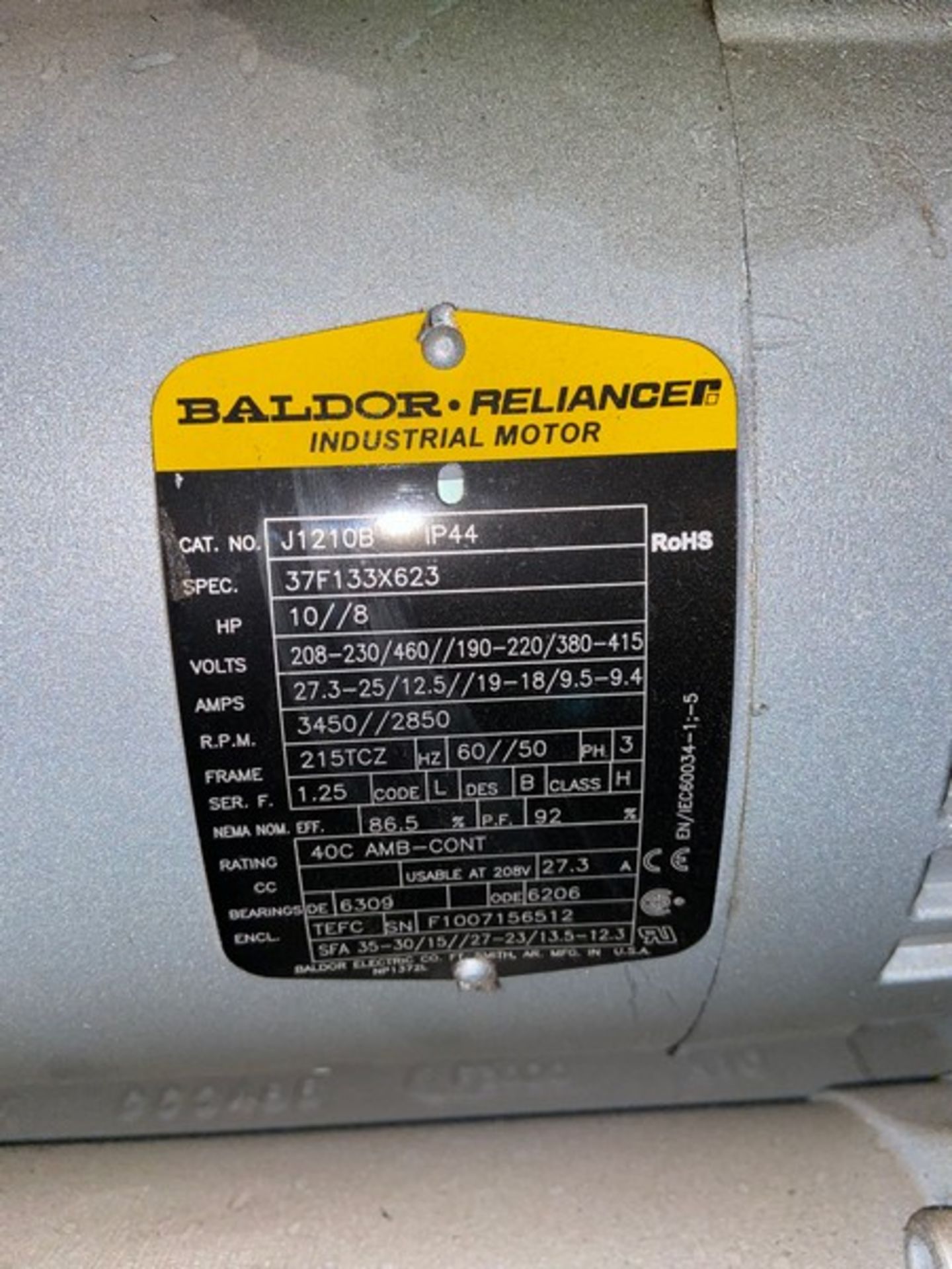 Baldor 10/8 Blower, 208-230/460 Volts, 3 Phase, 3450/2850 RPM, with Clamp Type Inlet/Outlet (LOCATED - Image 3 of 4
