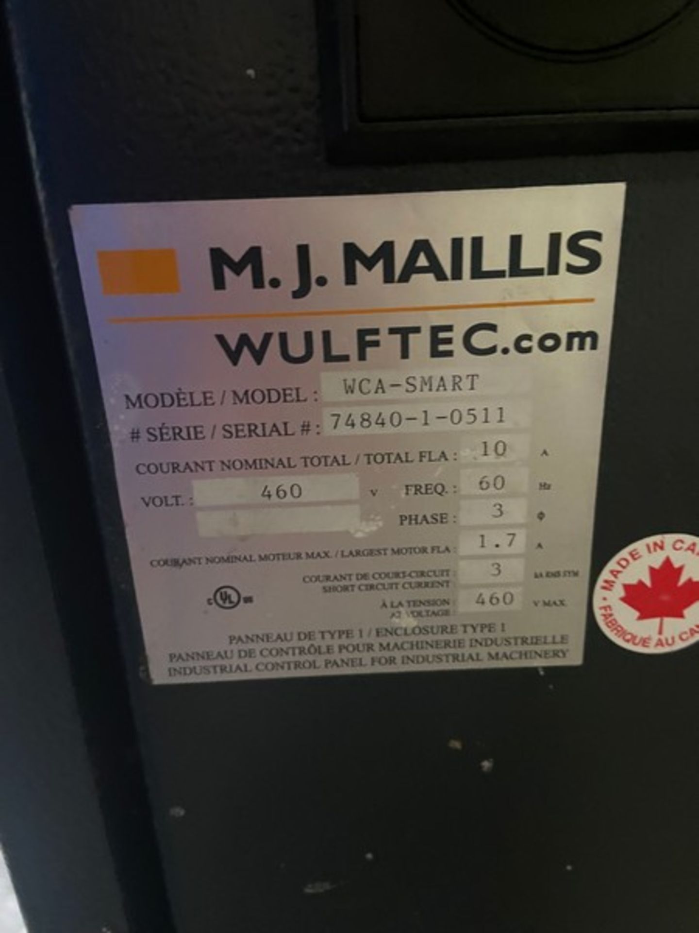 M.J. Maillis Wulftec Pallet Stretch Wrapper, M/N WCA-SMART, S/N 74840-1-0511, 460 Volts, 3 Phase, - Image 3 of 7