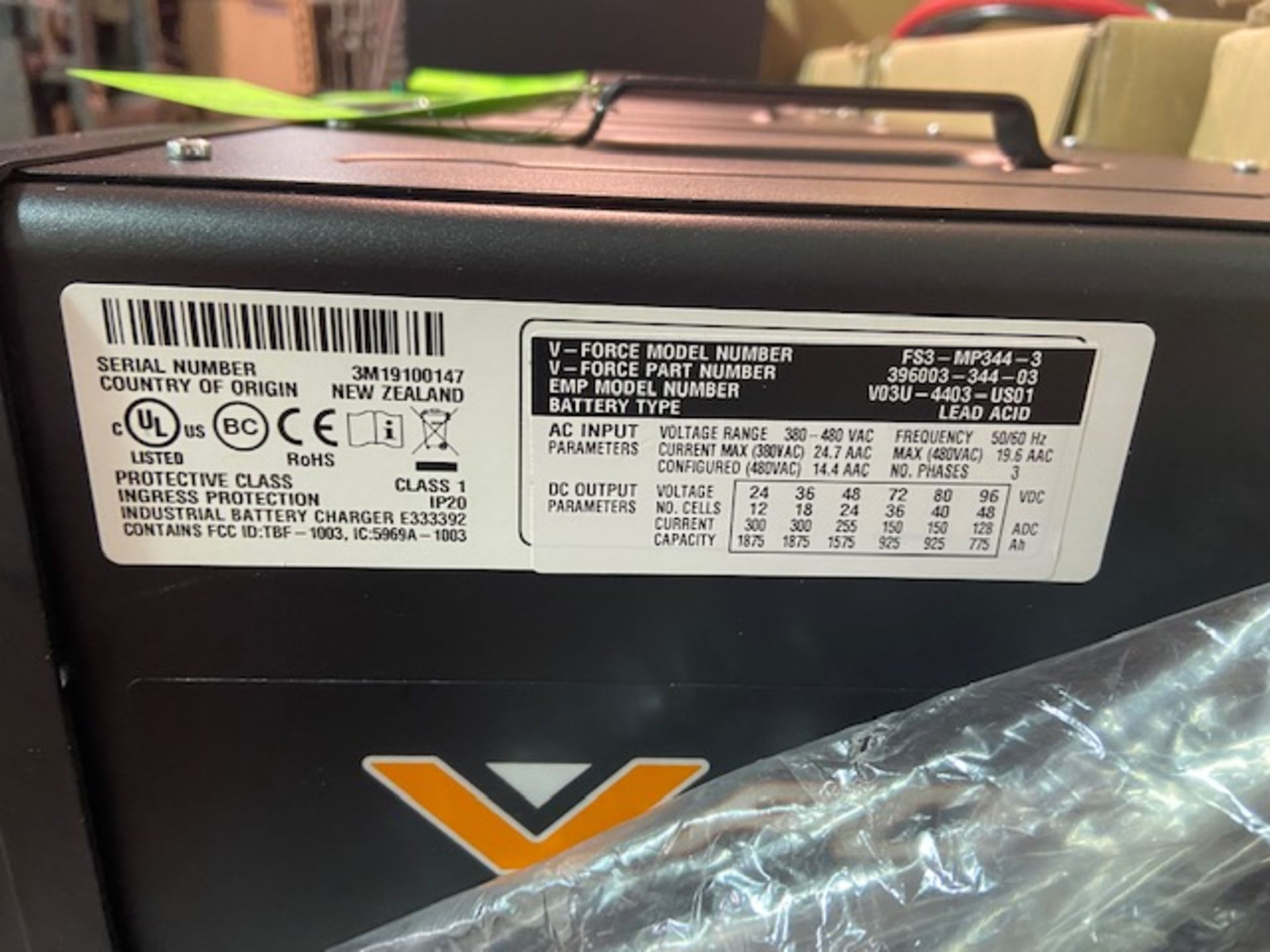 NEW VForce Forklift Battery Charger, M/N FS3-MP344-3, with Attachment (LOCATED IN LOS ANGELES, CA) ( - Image 4 of 4
