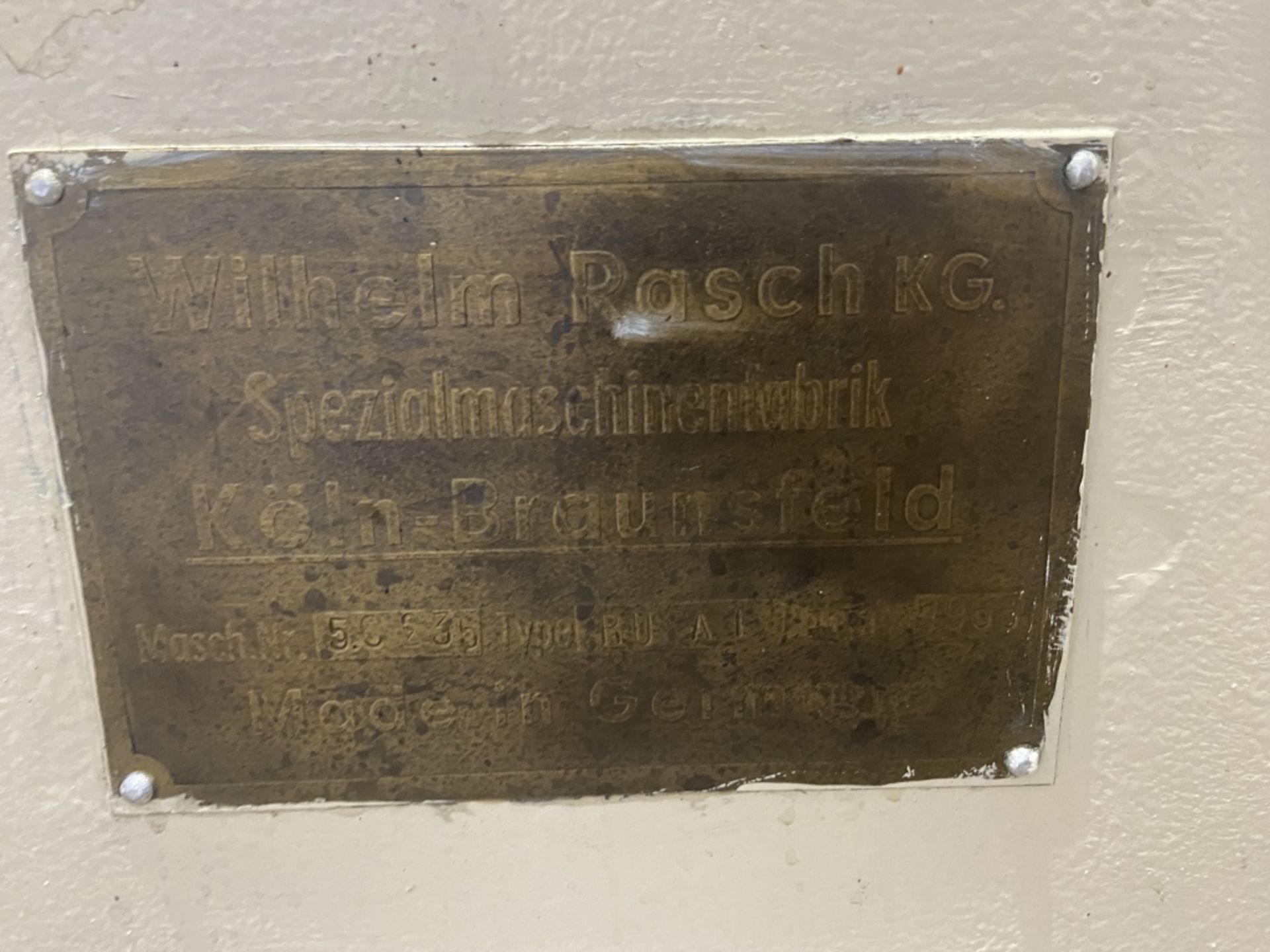 Wilhelm Rasch KG Koln-Braunsfeld Foil Chocolate Wrapper, Masch. No. 5.C235, S/N Type RU A, Aprox. - Image 10 of 14