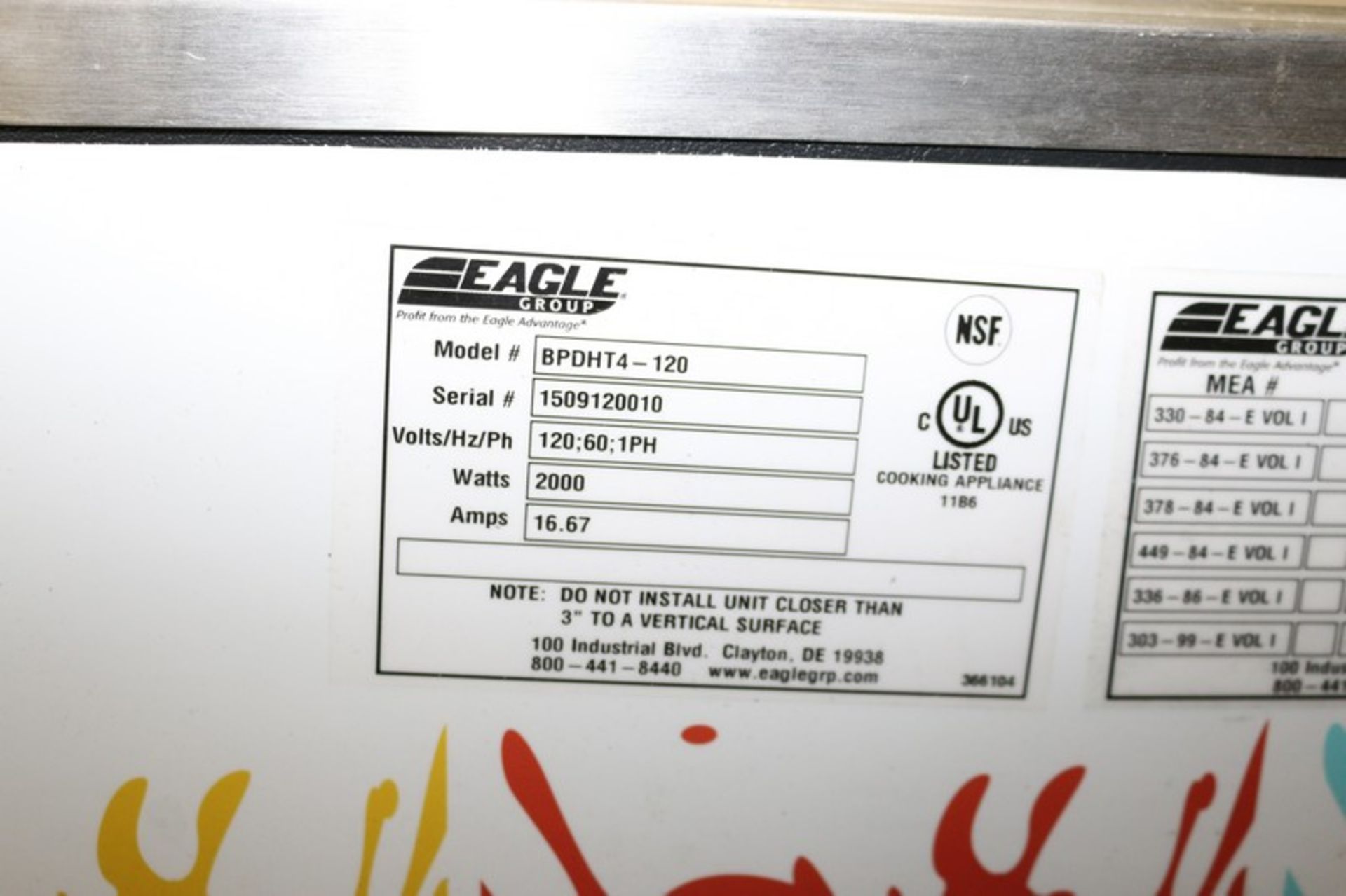 Eagle 4-Station Buffet Unit, M/N BPDHT4, S/N 1509120010, 120 Volts, 1 Phase, with Aprox. 20" L x 12" - Image 5 of 5