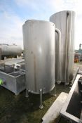 350 Gal. S/S Single Wall Vertical Tank, Dims.: Aprox. 40" Dia. X 72" L with S/S Legs & Slope