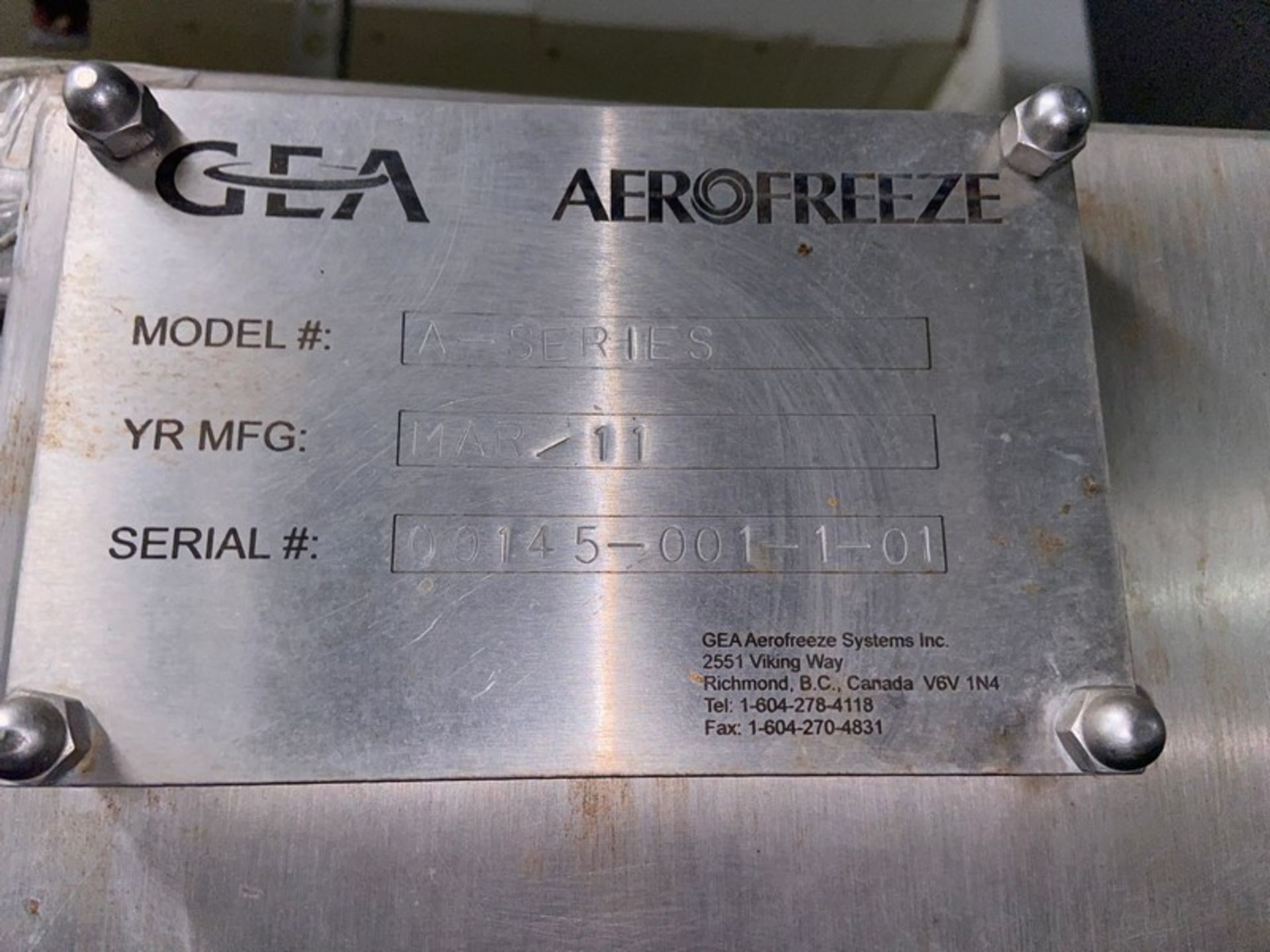 2011 GEA AeroFreeze IQF Unit, S/N 00145-001-1-01, with S/S Double Door Control Panel, with Allen- - Image 8 of 36