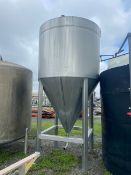 1,000 Gal. S/S Single Wall Cone Bottom Vertical Tank, Mounted on S/S Legs, Tank Dims.: Aprox. 57"