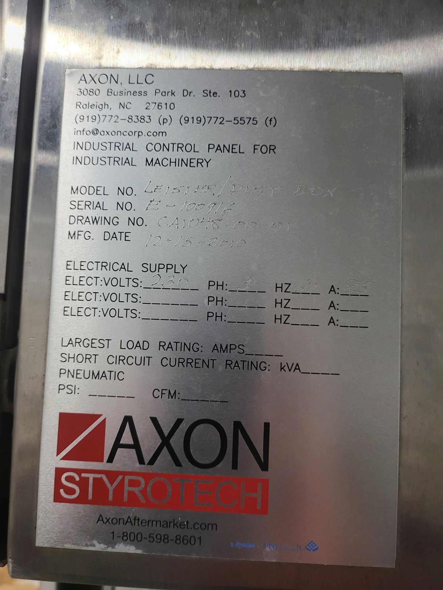 AXON SLEEVER, MODEL LEISTER / DIST BOX, S/N E-100916 (LOCATED LEOMINSTER, MA) - Image 7 of 15