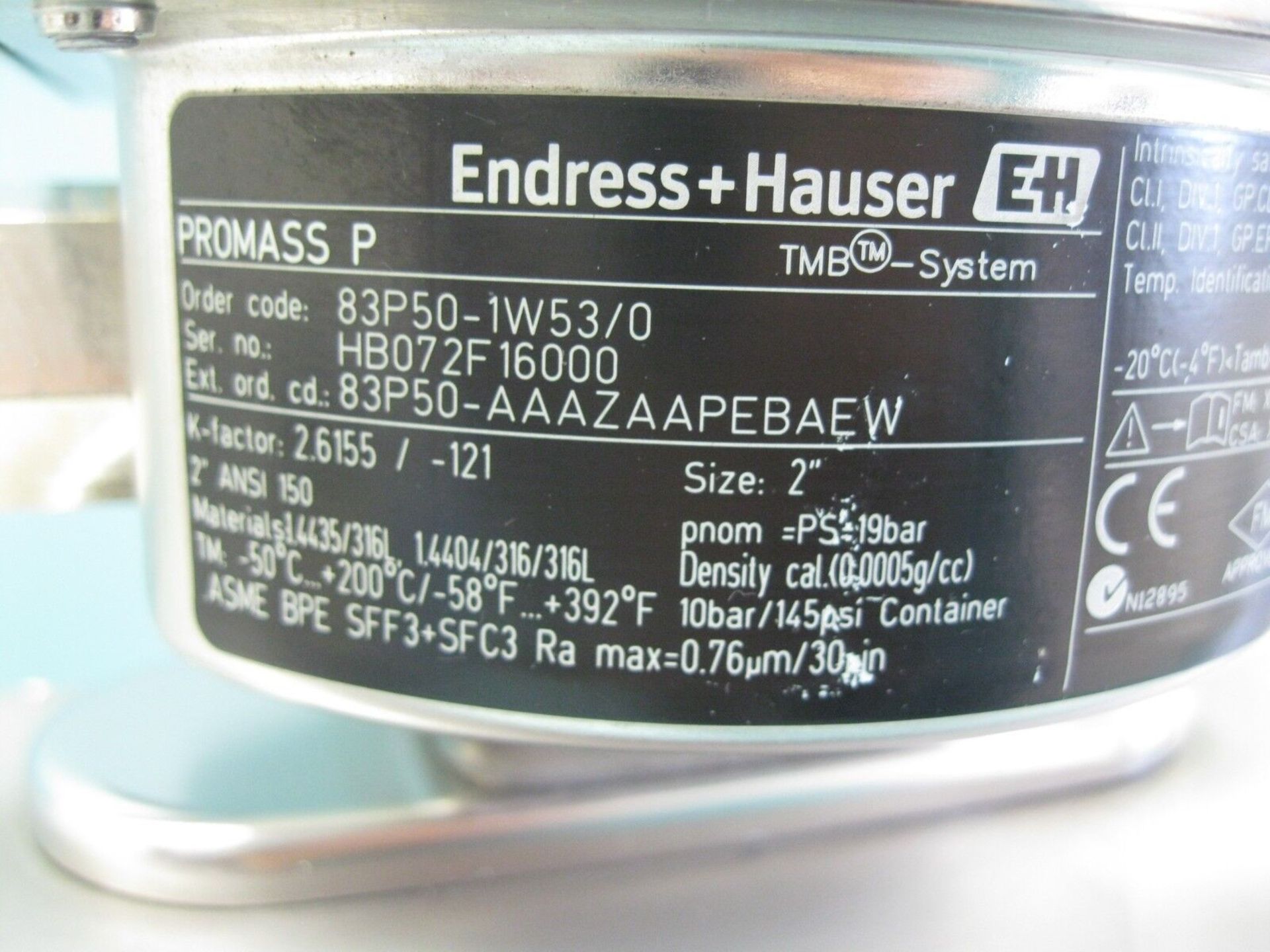 2" 150# Endress Hauser 83P50-AAAZAAPEBAEW Promass 83 P Flowmeter (Located Springfield, NH) ( - Image 4 of 4