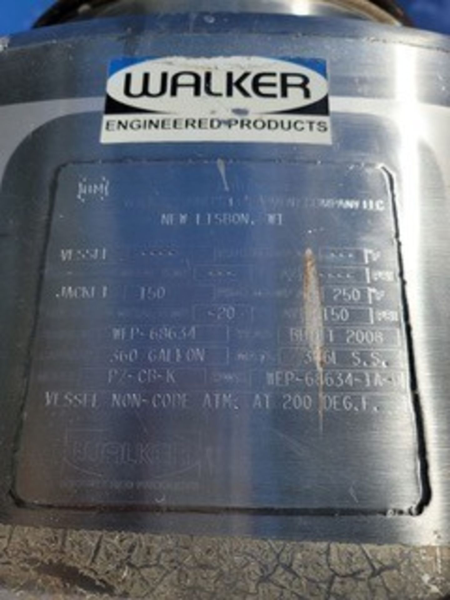 Walker 360 Gal. S/S Steam Jacketed Processing Tank, Model PZ-CB-K, Year: 2008 with 316L Stainless - Image 3 of 4