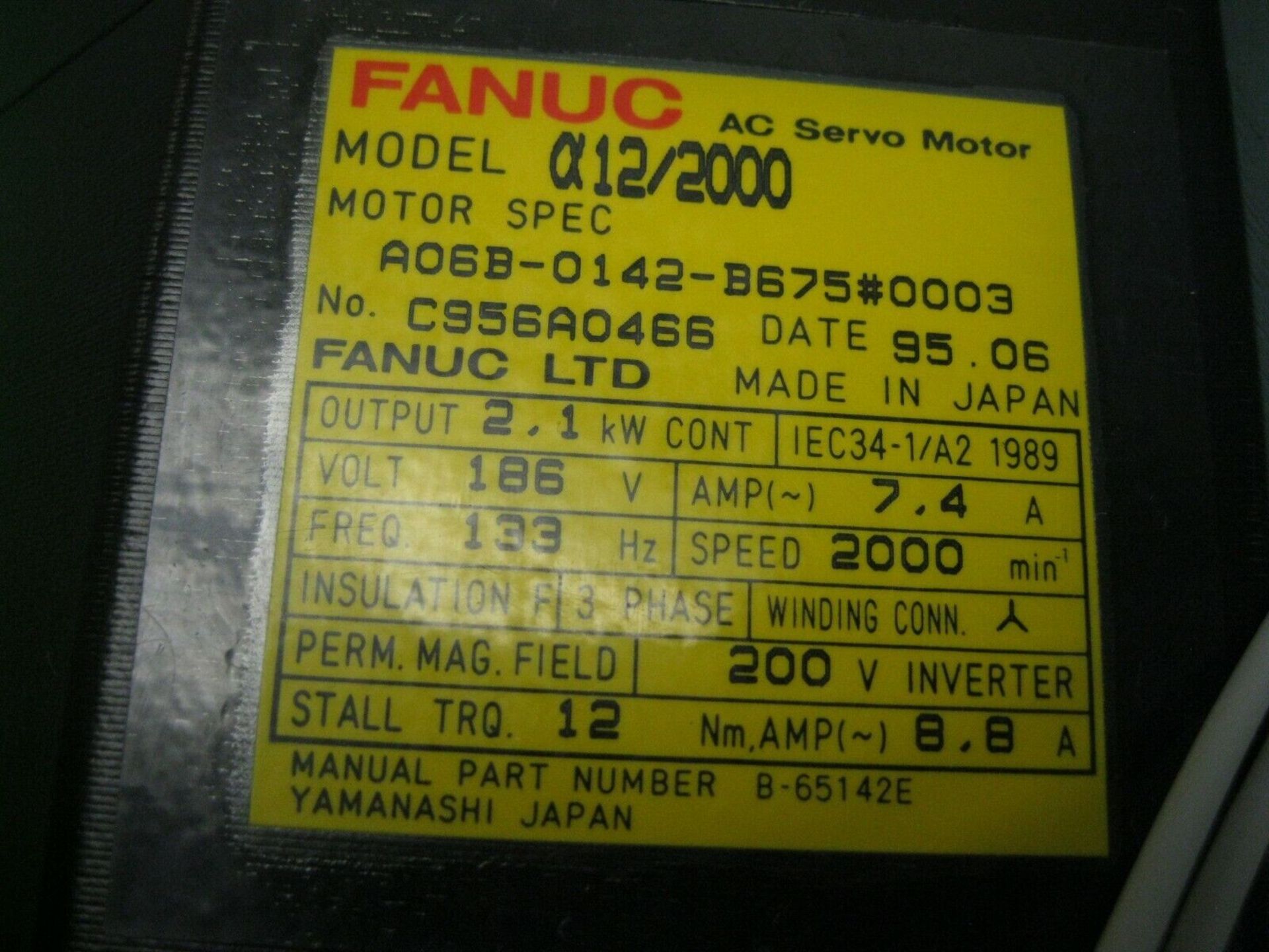 Lot of (4) Fanuc a12/2000 (A06B-0142-B675) 2.1 kW AC Servo Motor (Located Springfield, NH) ( - Image 4 of 5