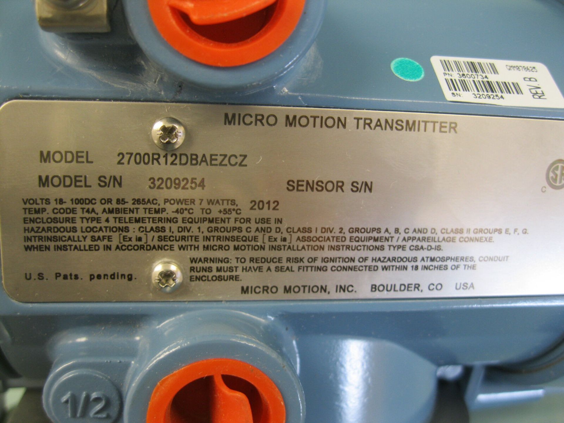 Micro Motion 2700 R12 DB AEZCZ Transmitter Mfg 2012 NEW (Located Springfield, NH) (Loading Fee $25) - Image 3 of 3