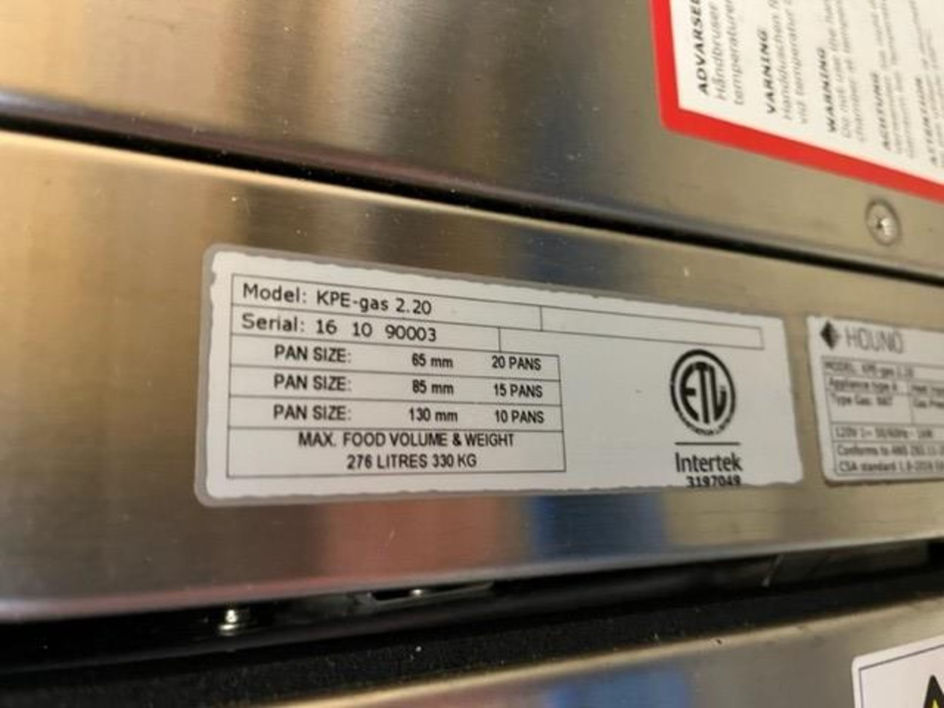 Used Houno Oven, Model KPE-Gas 2.20, S/N 16 10 90003 with S/S Contacts, Width - Image 5 of 5