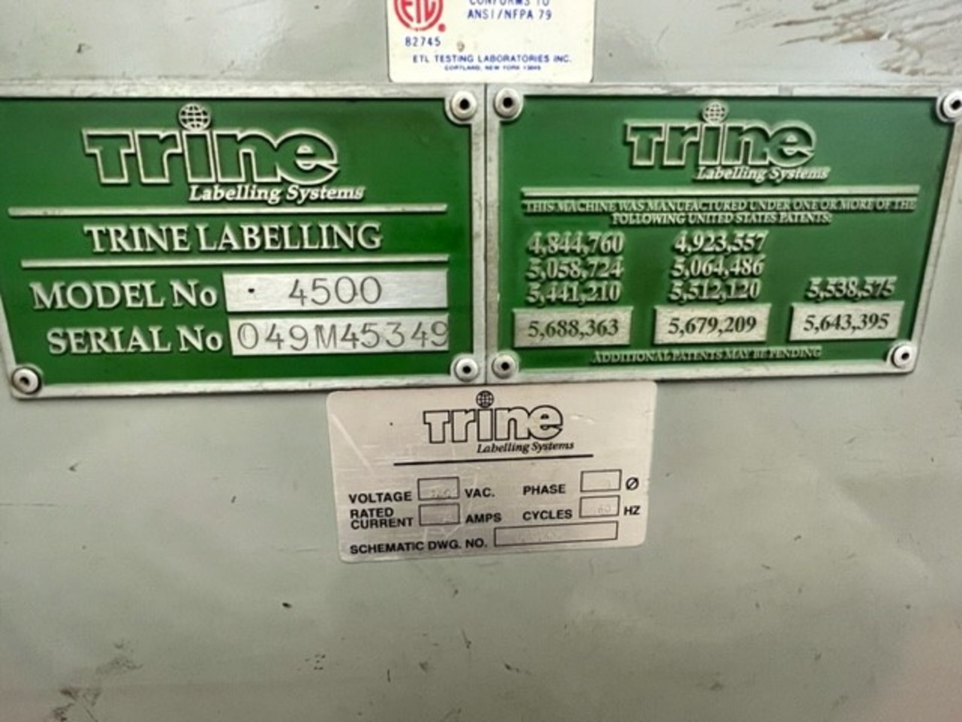 Trine Labeler, Model 4500, S/N 094M45349, 240 Volts with Glue Pot, Set Up for 32 oz. Bottles ( - Image 7 of 9