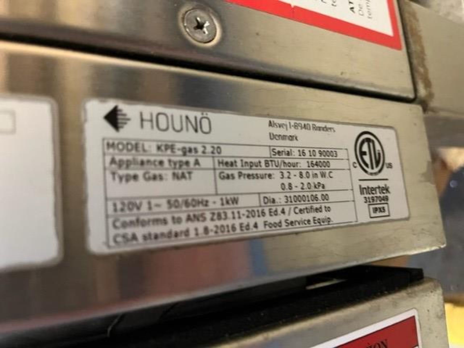 Used Houno Oven, Model KPE-Gas 2.20, S/N 16 10 90003 with S/S Contacts, Width - Image 4 of 5