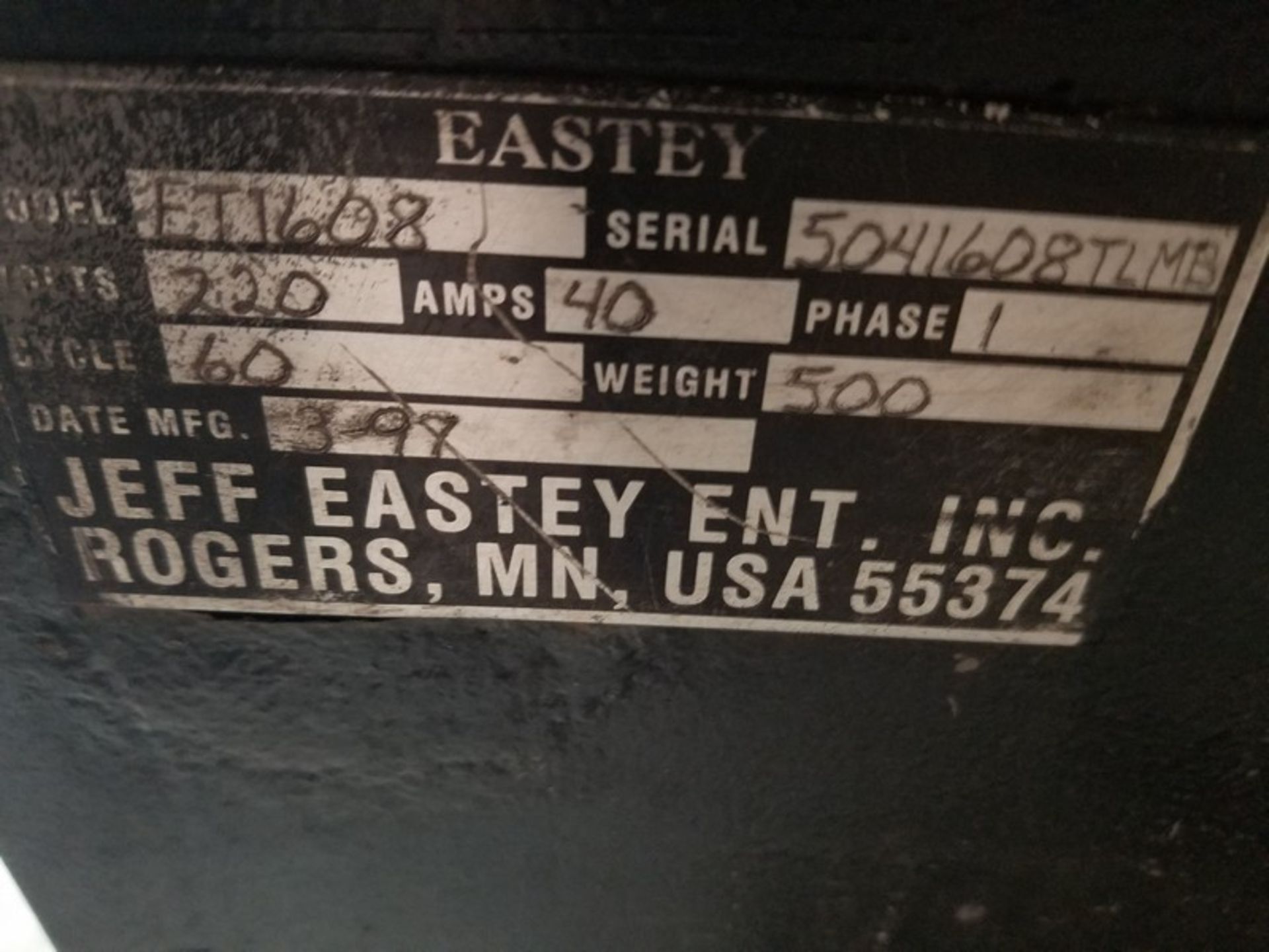 Eastey Shrink Tunnel, Model ET1608, S/N 5041608TLMB, Volt 220, Single Phase (Located Fort Worth, TX) - Image 5 of 5