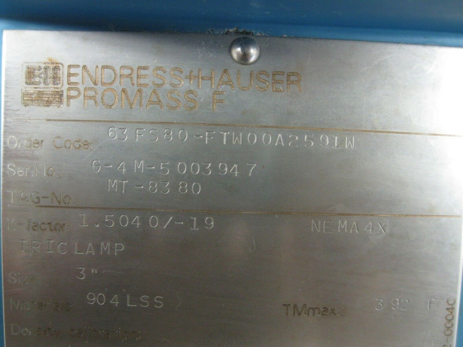 3" Endress Hauser 63FS80-FTW00A2591W Promass 63 F Flowmeter Profibus (Located Springfield, NH) ( - Image 2 of 6