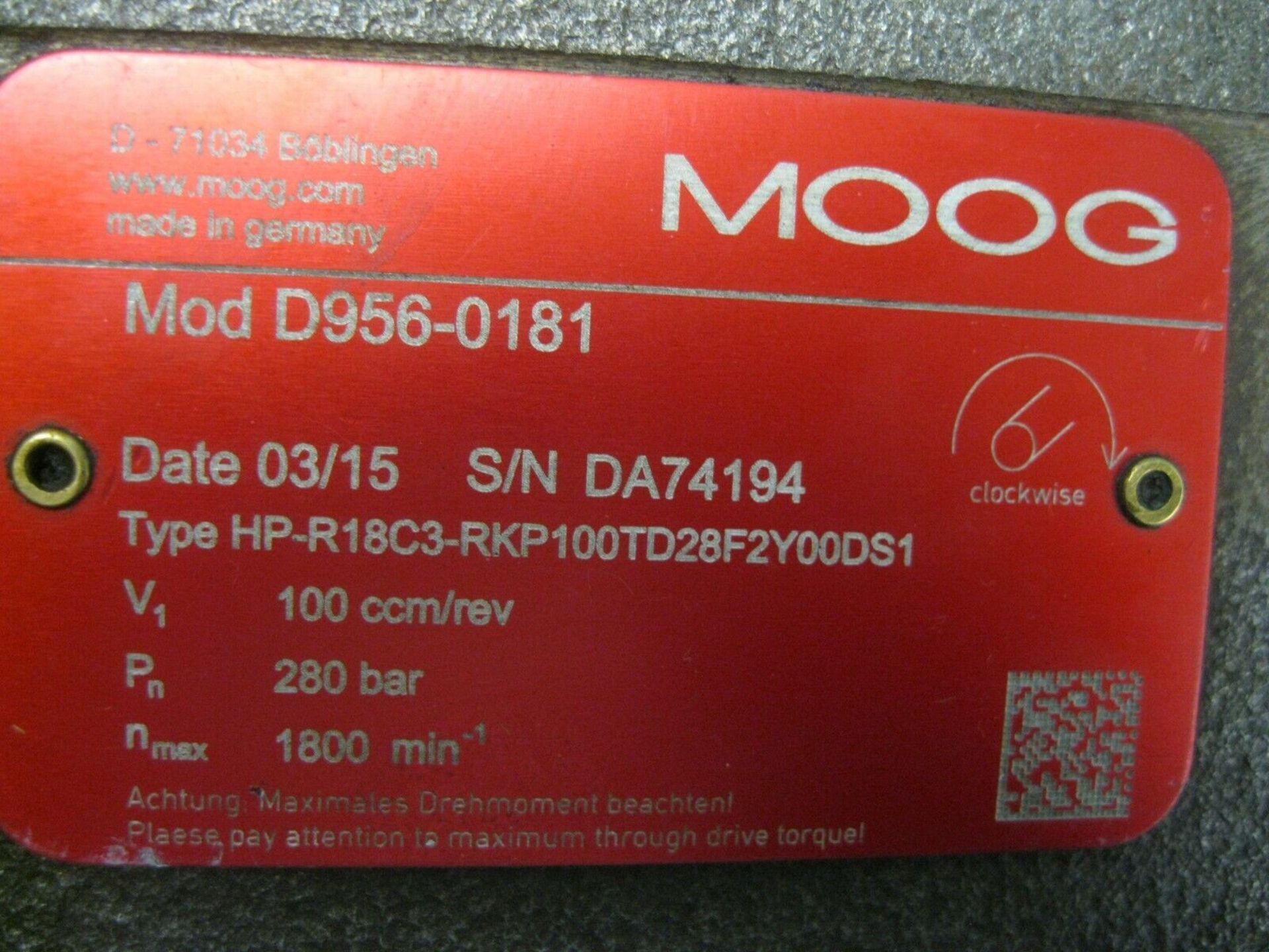 Moog D956-0181 Type HP-R18C3-RKP Radial Piston Pump REMAN (Located Springfield, NH) (Loading Fee $ - Image 4 of 5