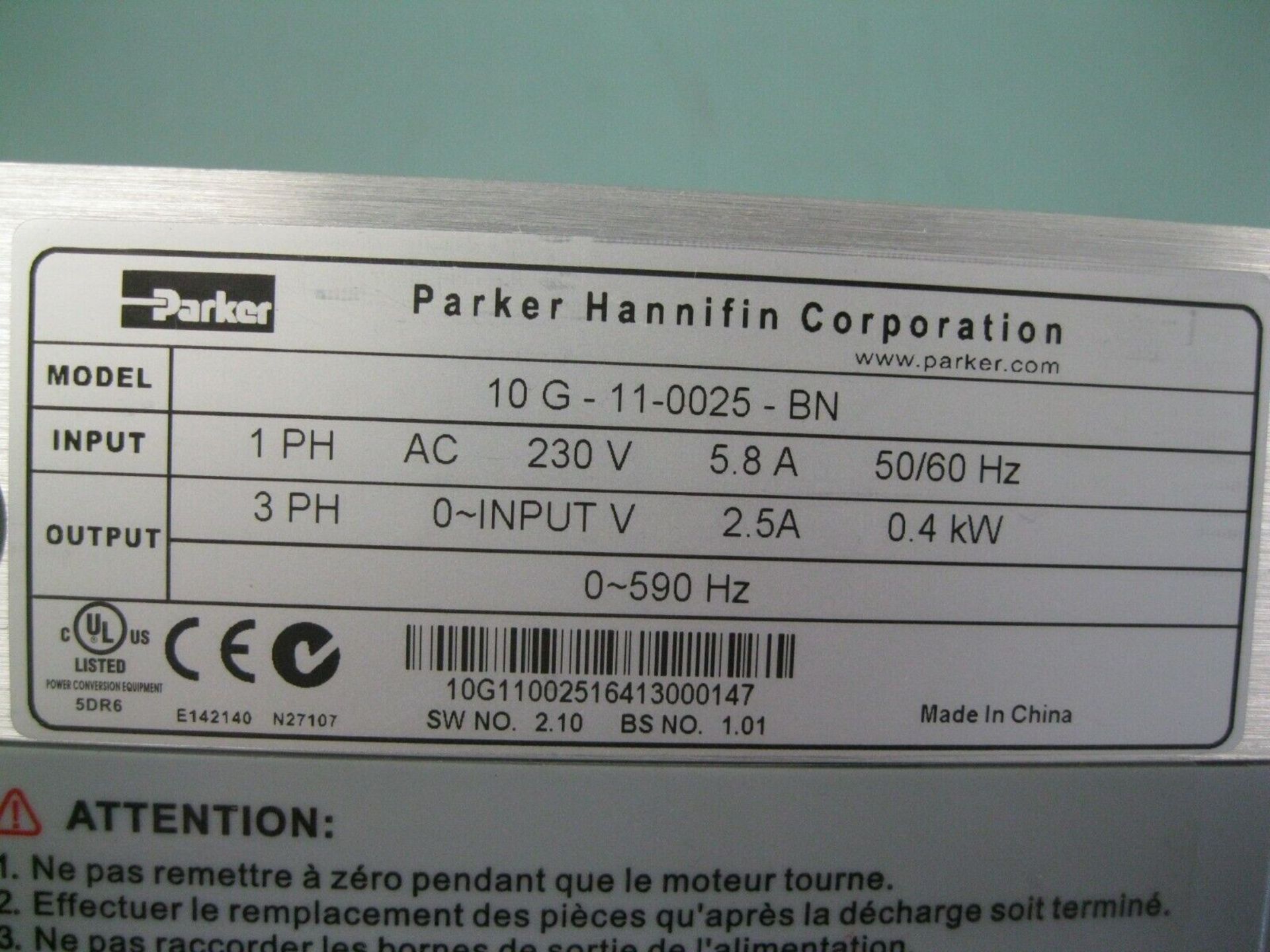 Lot of (2) Parker Hannifin 10G-11-0025-BN Series AC10 0.4 KW VFD Drive NEW (Located Springfield, NH) - Image 4 of 5