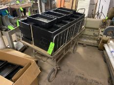 (60) Black Bins, Aprox. 15.5” L x 9-3/4” W x 2-3/4” Deep, Includes (2) Gurnies (LOCATED IN