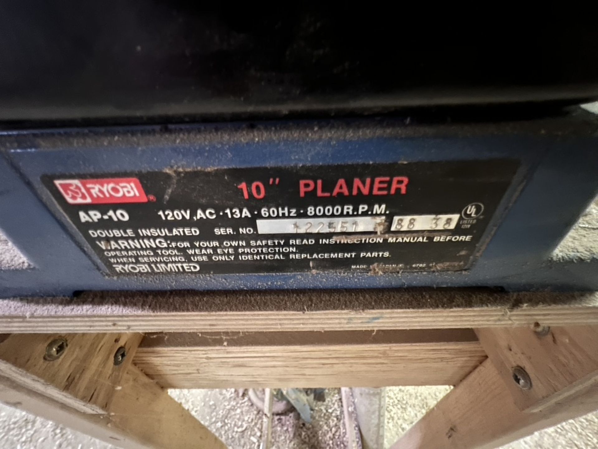 RYOBI 10" SURFACE PLANER, MODEL AP-10, S/N 122551 - Image 4 of 5