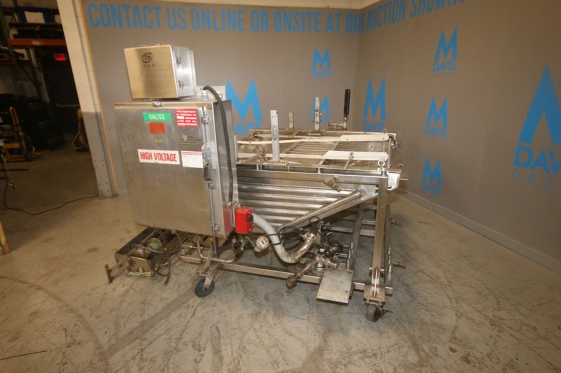 Spray Dynamics S/S Spray Encoater, S/N 16 005, with 32" W x 54" L S/S Conveyor Belt, 58" L x 54" W x