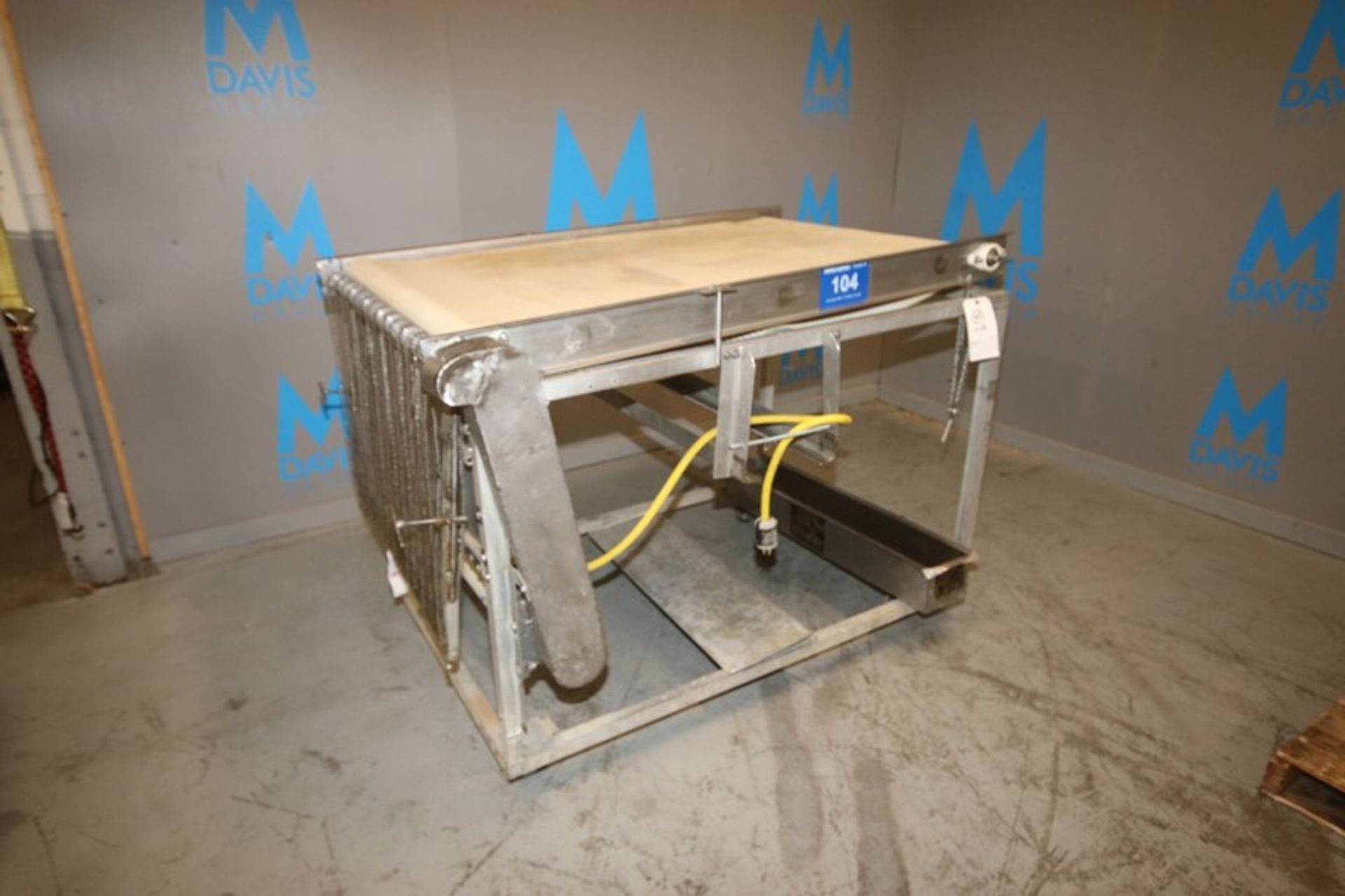 S/S Transfer Conveyor, with Conveyor Belt Aprox. 58" L x 36" W Plastic Belt, with S/S Mesh Infeed,