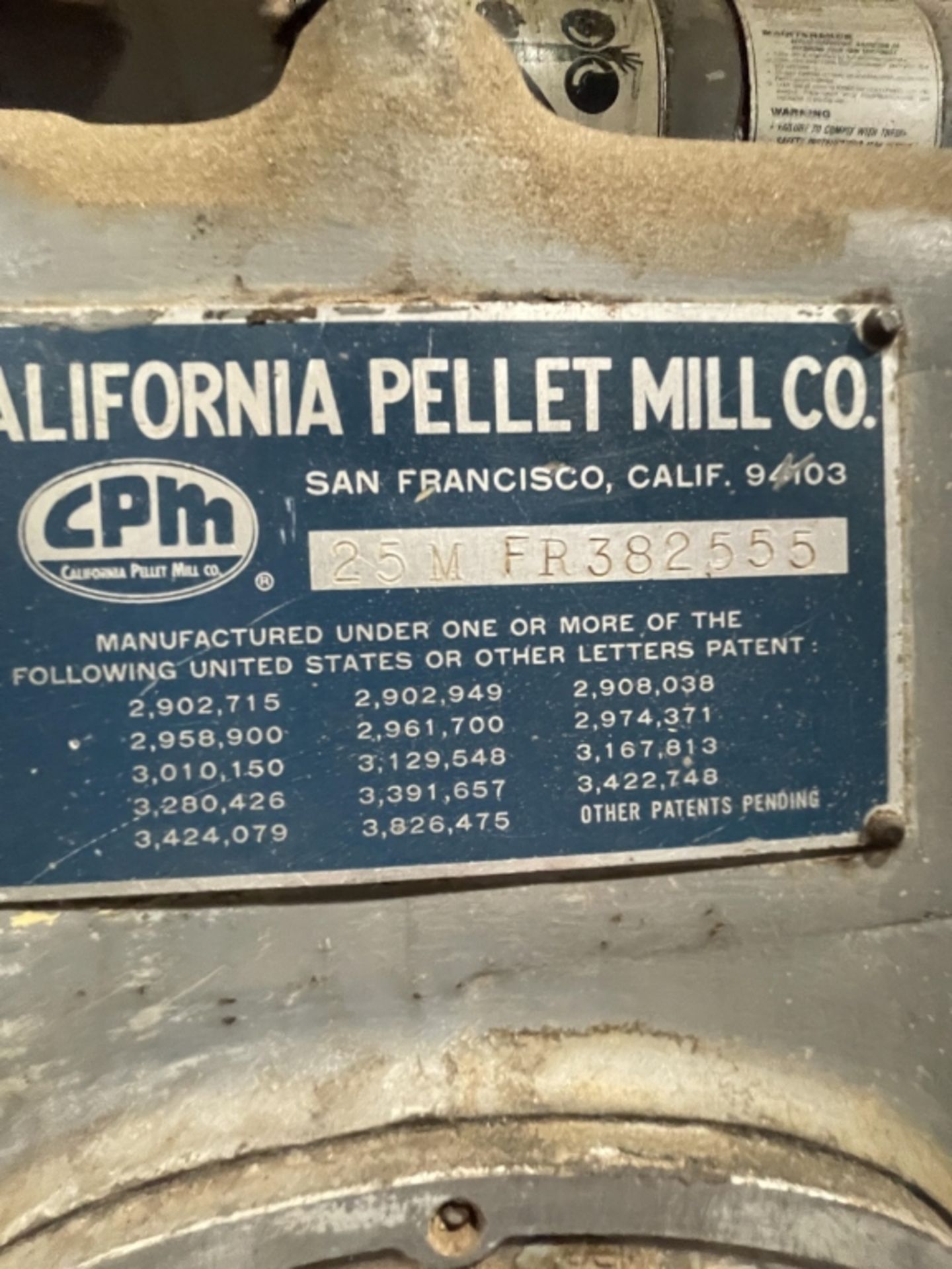 CALIFORNIA PELLET MILL, MODEL 25 M FR 382555, VERTICAL SPINDLE RECIPROCATING PELLET MILL, POWERED - Image 9 of 12