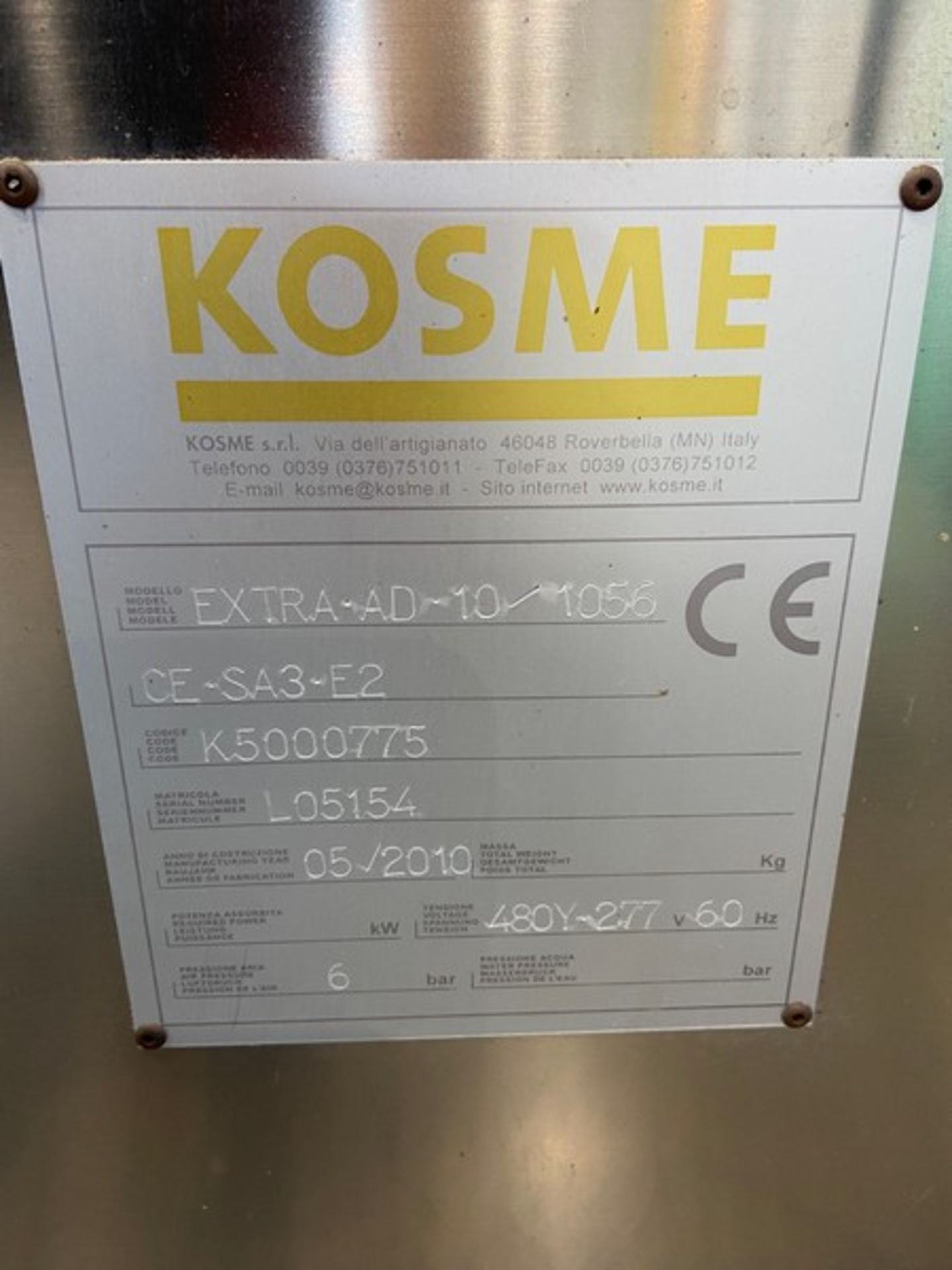 2010 KOSME 10-Head Labeler, M/N EXTRA-AD/10/1056, S/N L05154, 480 Volts, 3 Phase, with S/S Control - Image 7 of 22