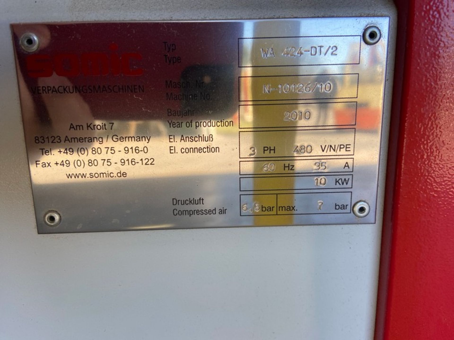 2010 Somic Verpackungsmaschinen Tray Packer,Type: WA 424-DT/2, Machine No.: N-10127/10, 480 Volts, 3 - Image 9 of 28